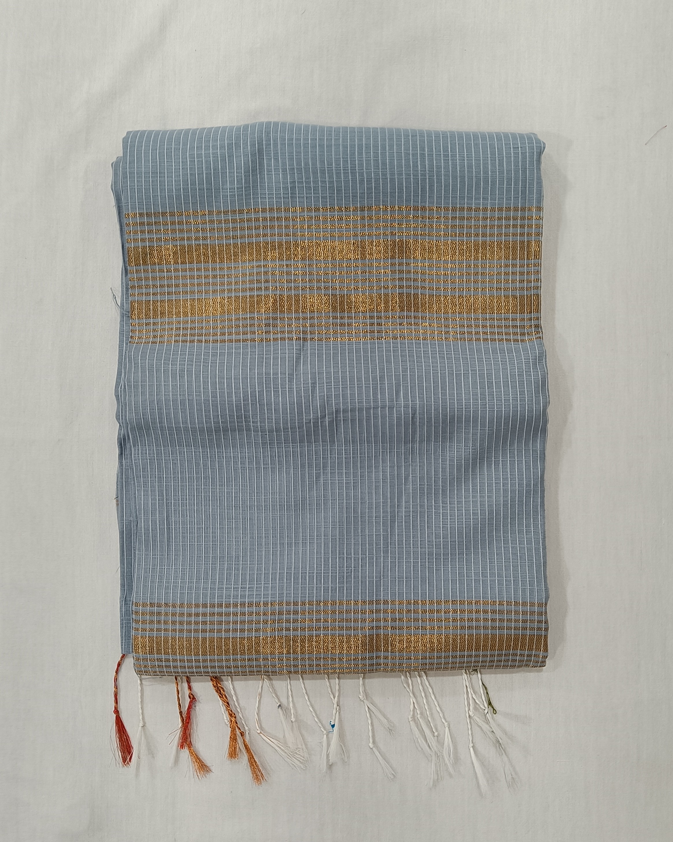 Dusty Blue Cotton Kota Saree