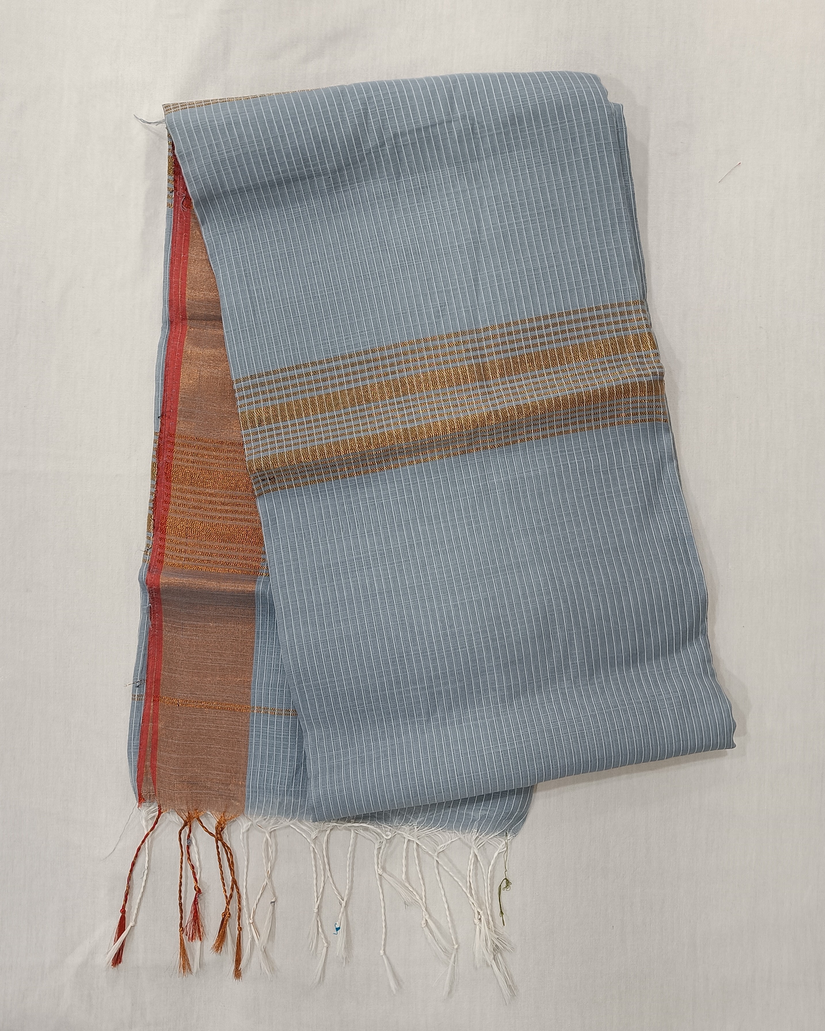 Dusty Blue Cotton Kota Saree