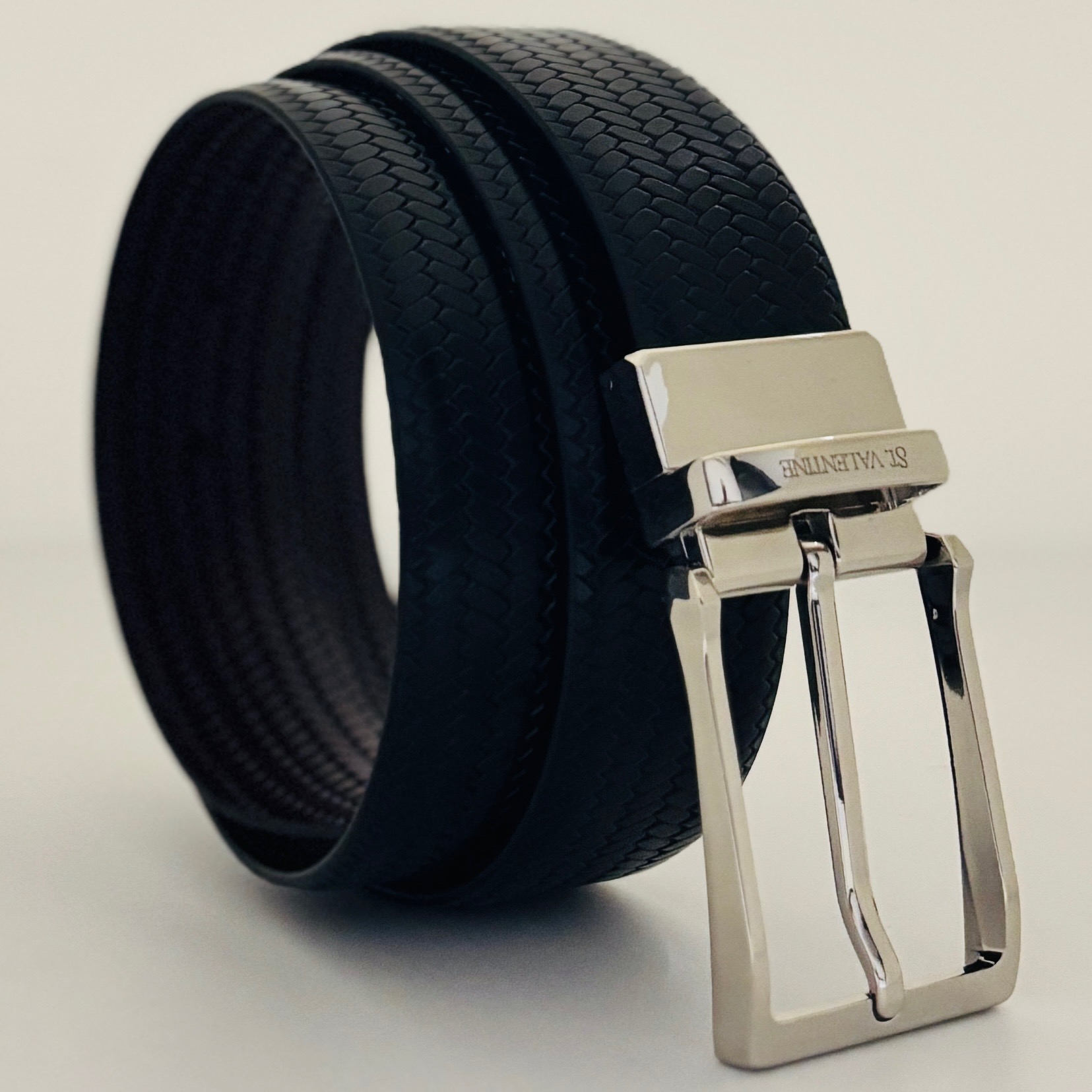 St. Valentine Reversible Leather Belt for Men – Black & Brown | Dual-Sided with Rotating Metal Buckle