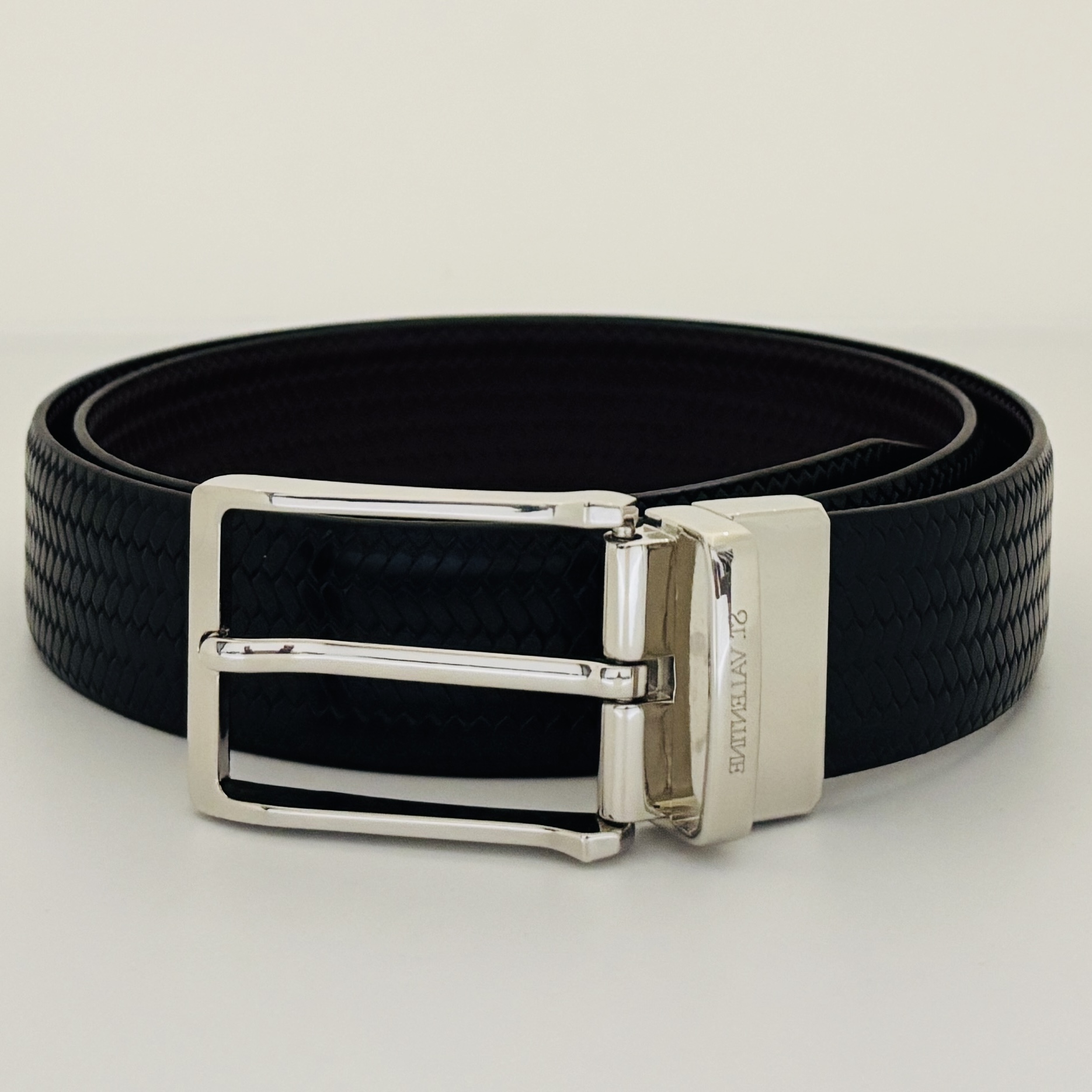 St. Valentine Reversible Leather Belt for Men – Black & Brown | Dual-Sided with Rotating Metal Buckle