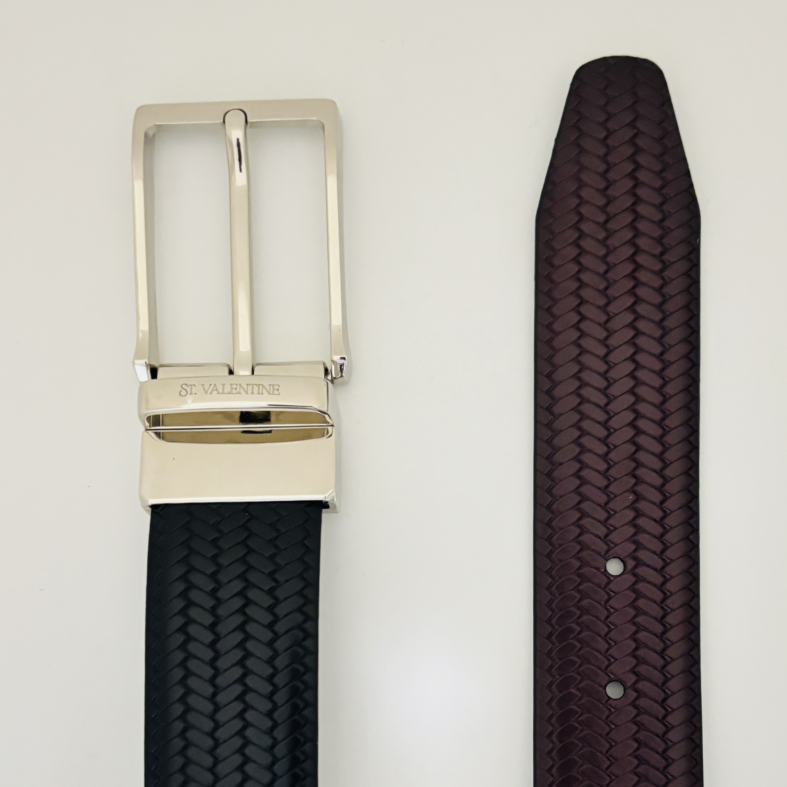 St. Valentine Reversible Leather Belt for Men – Black & Brown | Dual-Sided with Rotating Metal Buckle
