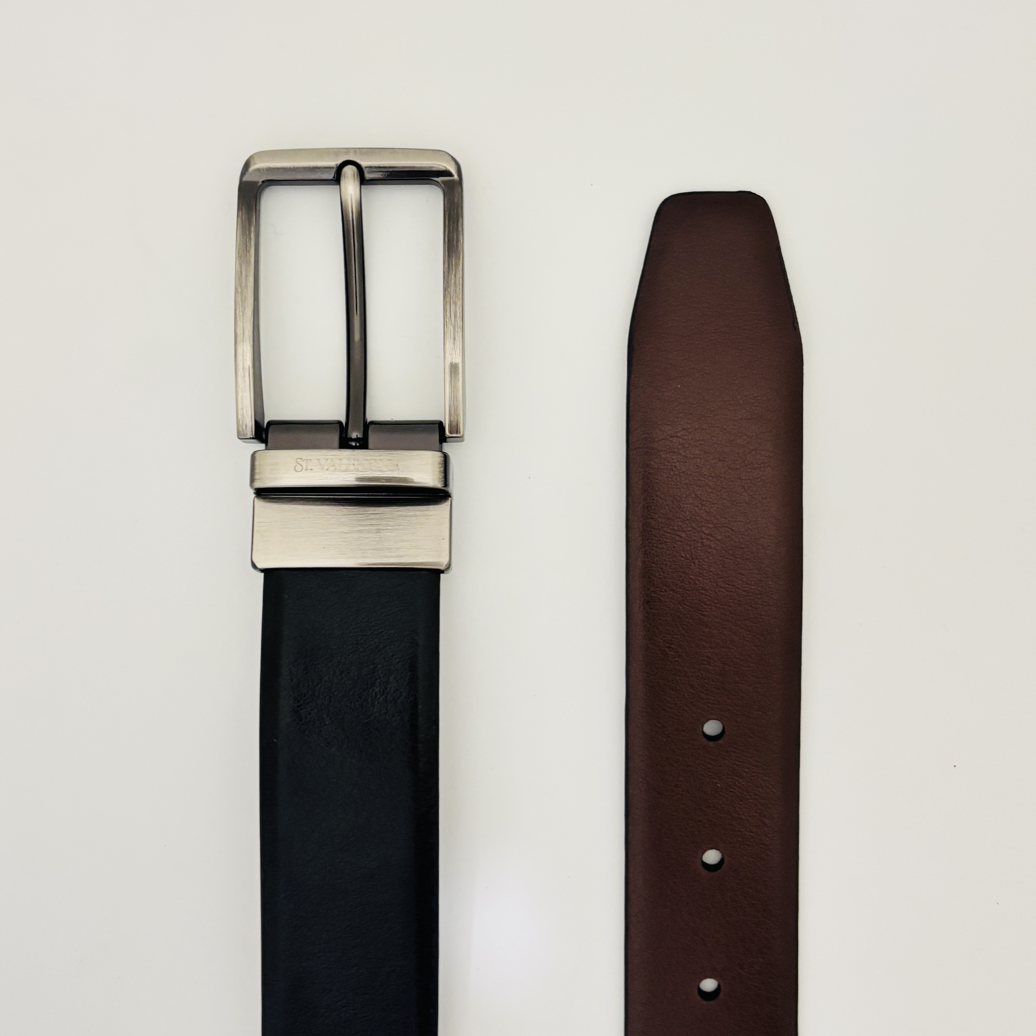 St. Valentine Men’s Reversible Belt – Genuine Leather | Smooth Black & Rich Brown | Dual-Color with Swivel Buckle