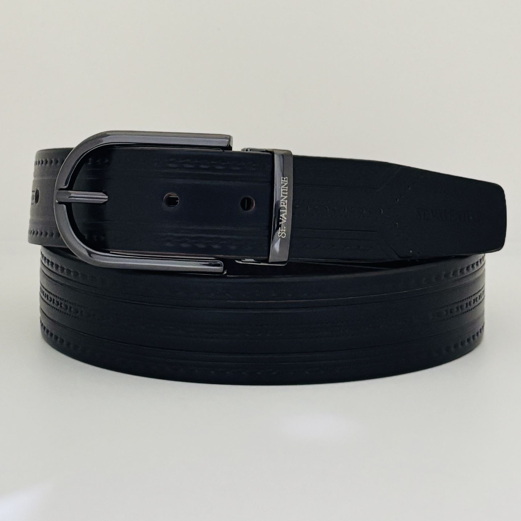St. Valentine Designer Leather Belt – Black Textured Finish | Casual & Semi-Formal Style