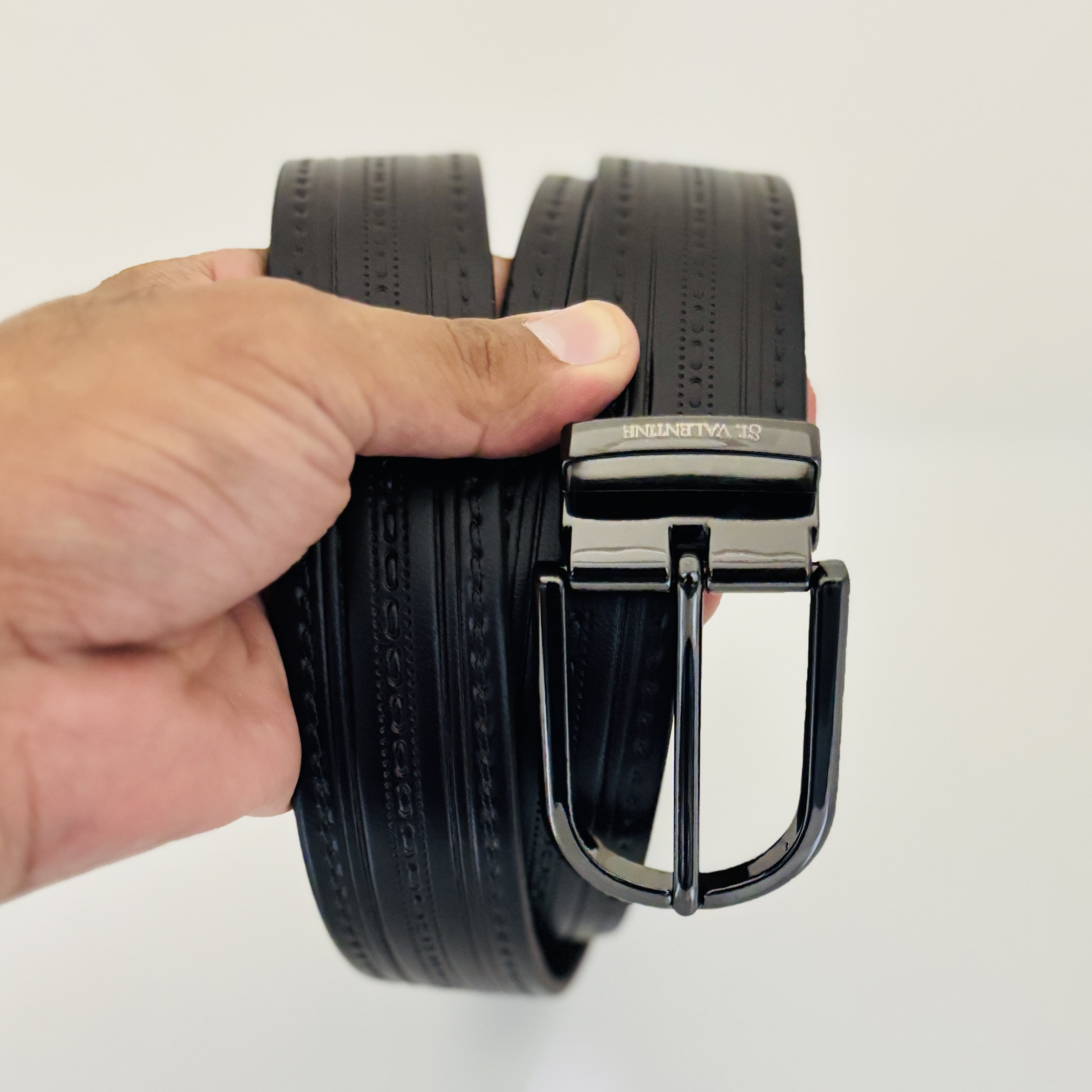 St. Valentine Designer Leather Belt – Black Textured Finish | Casual & Semi-Formal Style