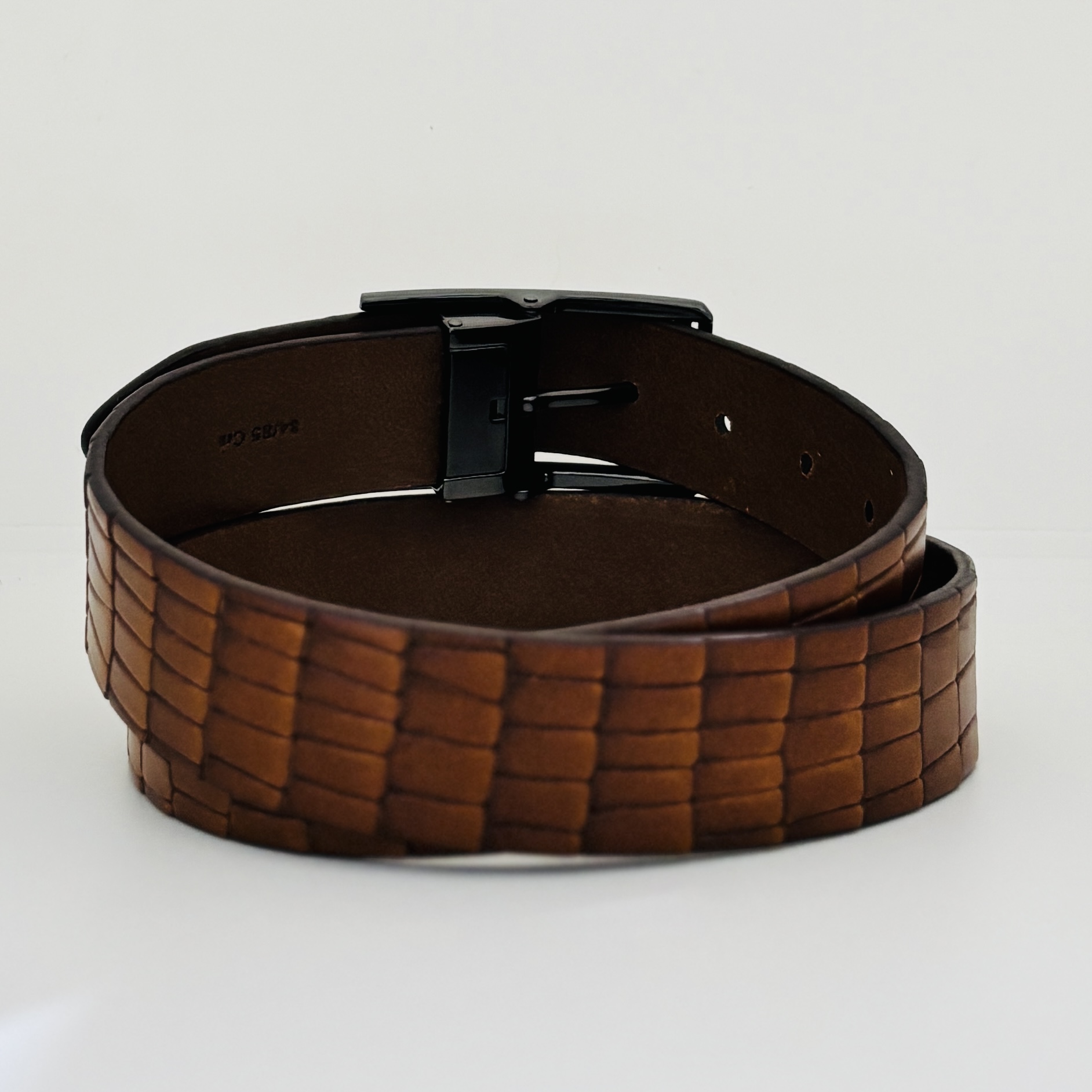 St. Valentine Light Brown Embossed Leather Belt – Signature Texture with Silver Buckle