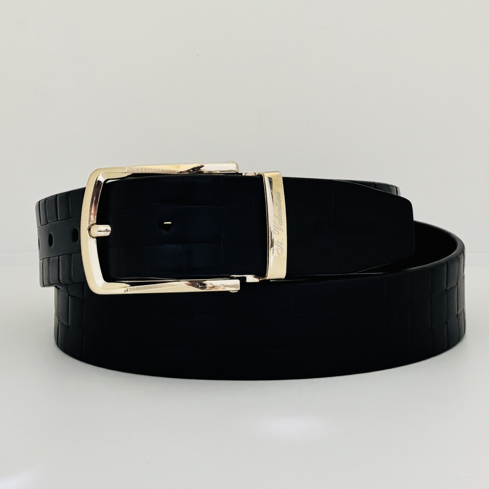 St. Valentine Premium Black Leather Belt – Gold Buckle Edition