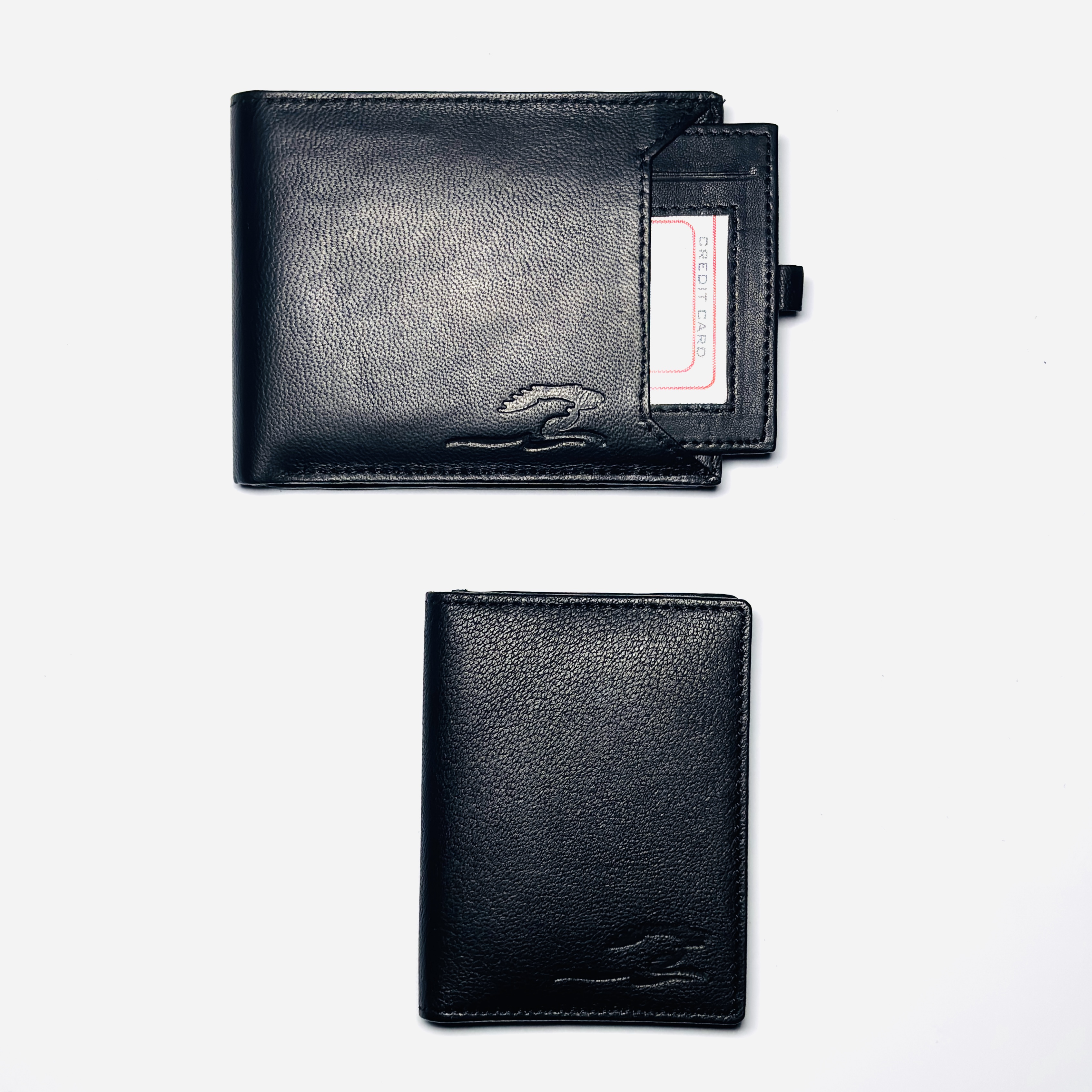 Macado Signature Series – Sleek Black Leather Wallet with Embossed Icon