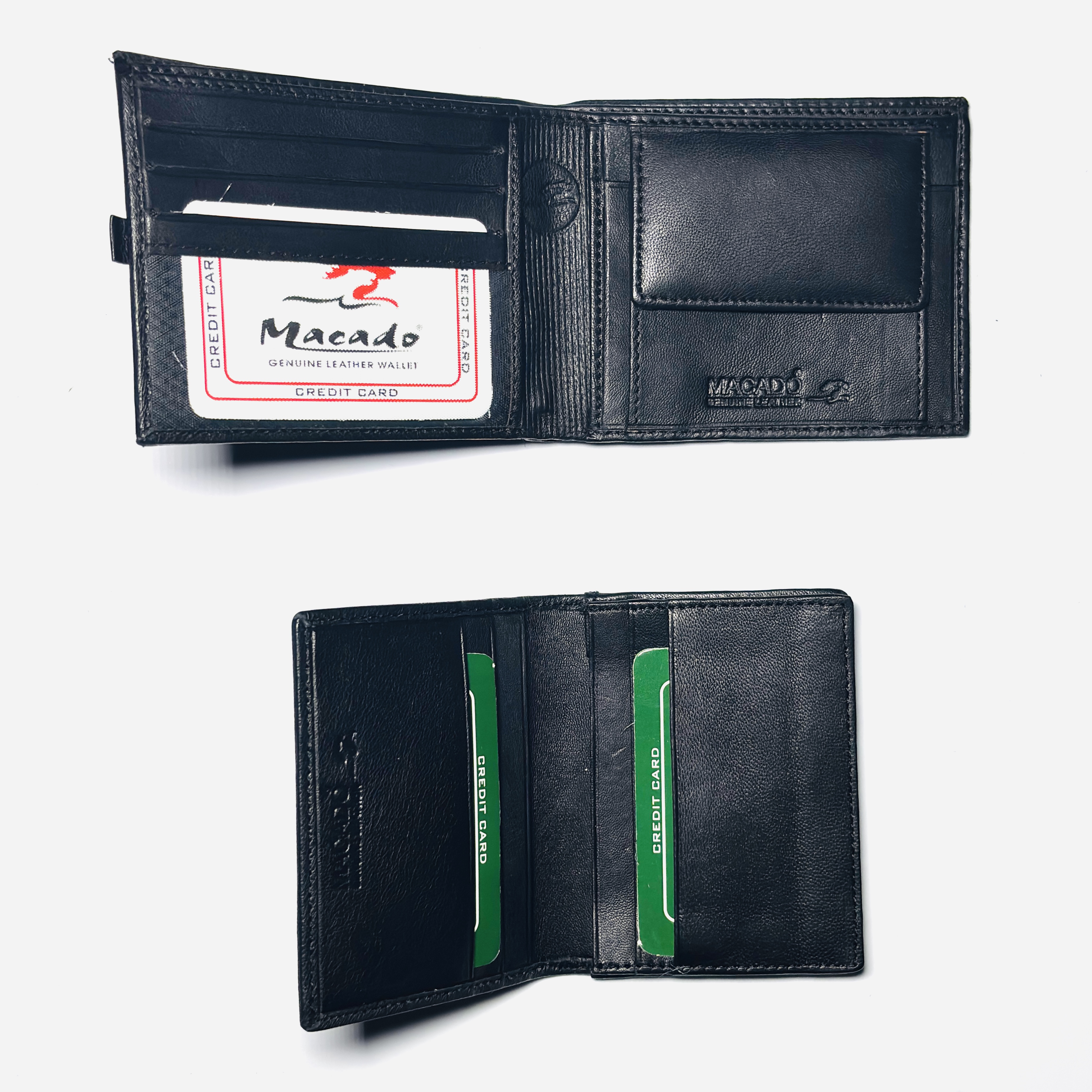 Macado Signature Series – Sleek Black Leather Wallet with Embossed Icon