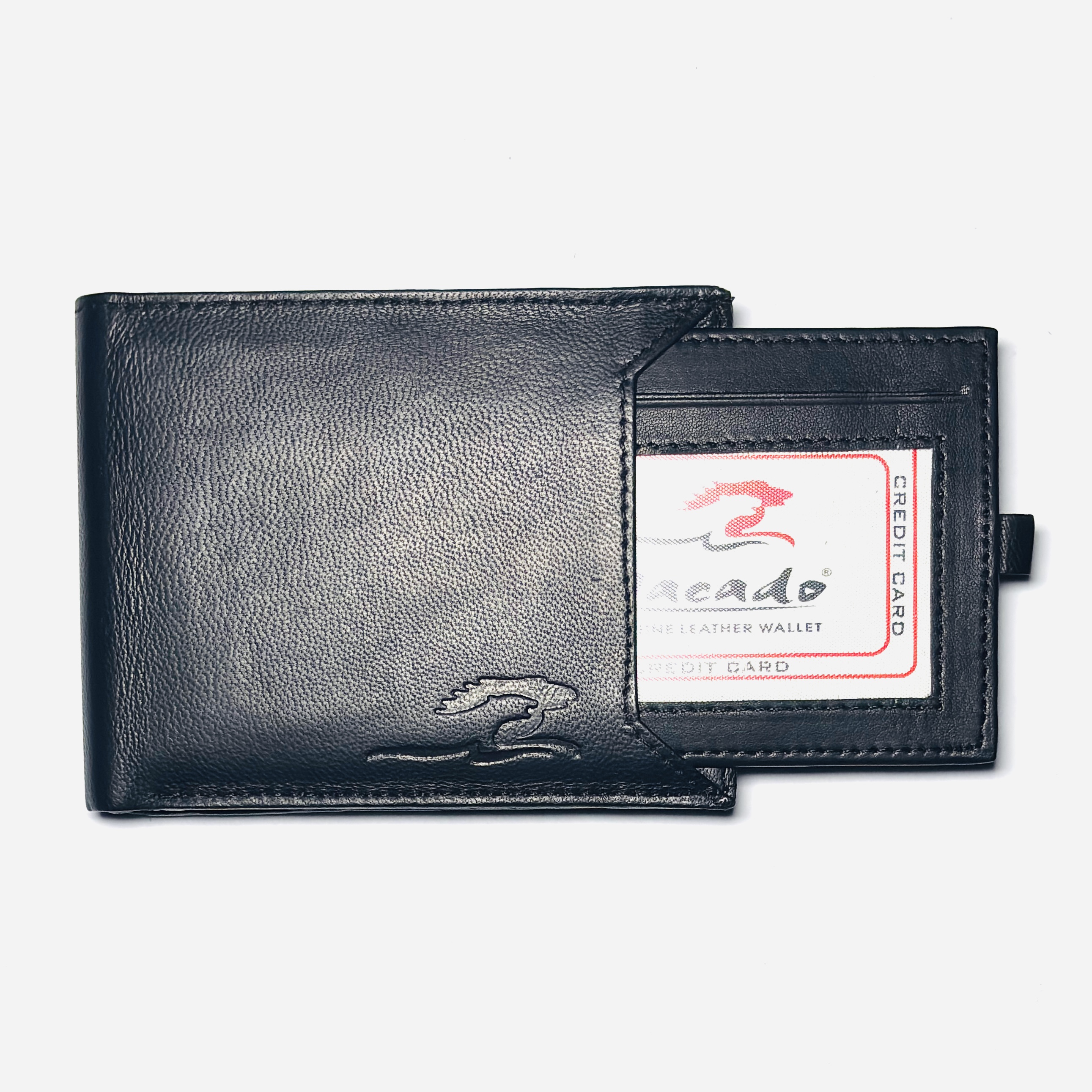 Macado Signature Series – Sleek Black Leather Wallet with Embossed Icon