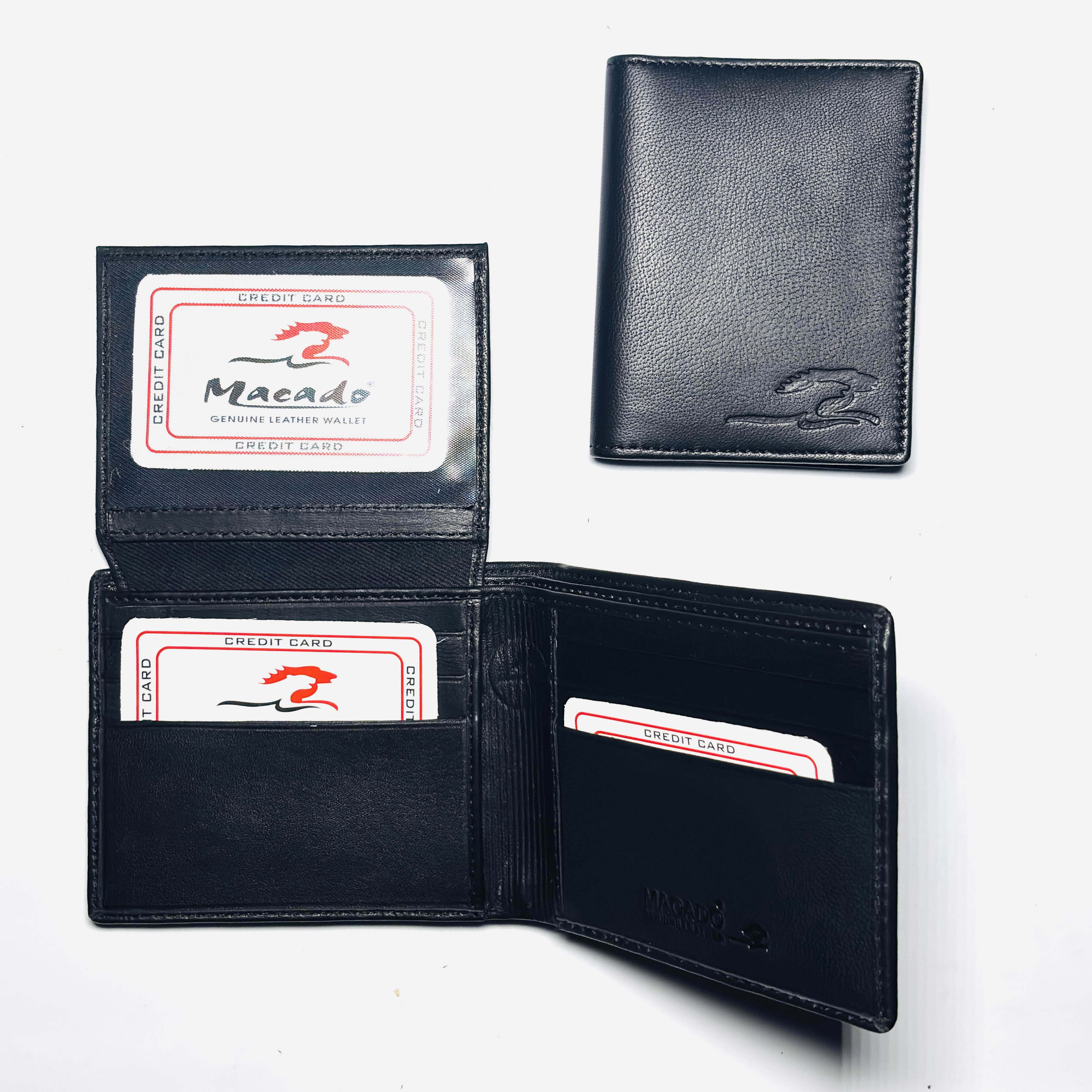 Macado Luxe Edition – Embossed Black Leather Wallet Duo in Premium Gift Box