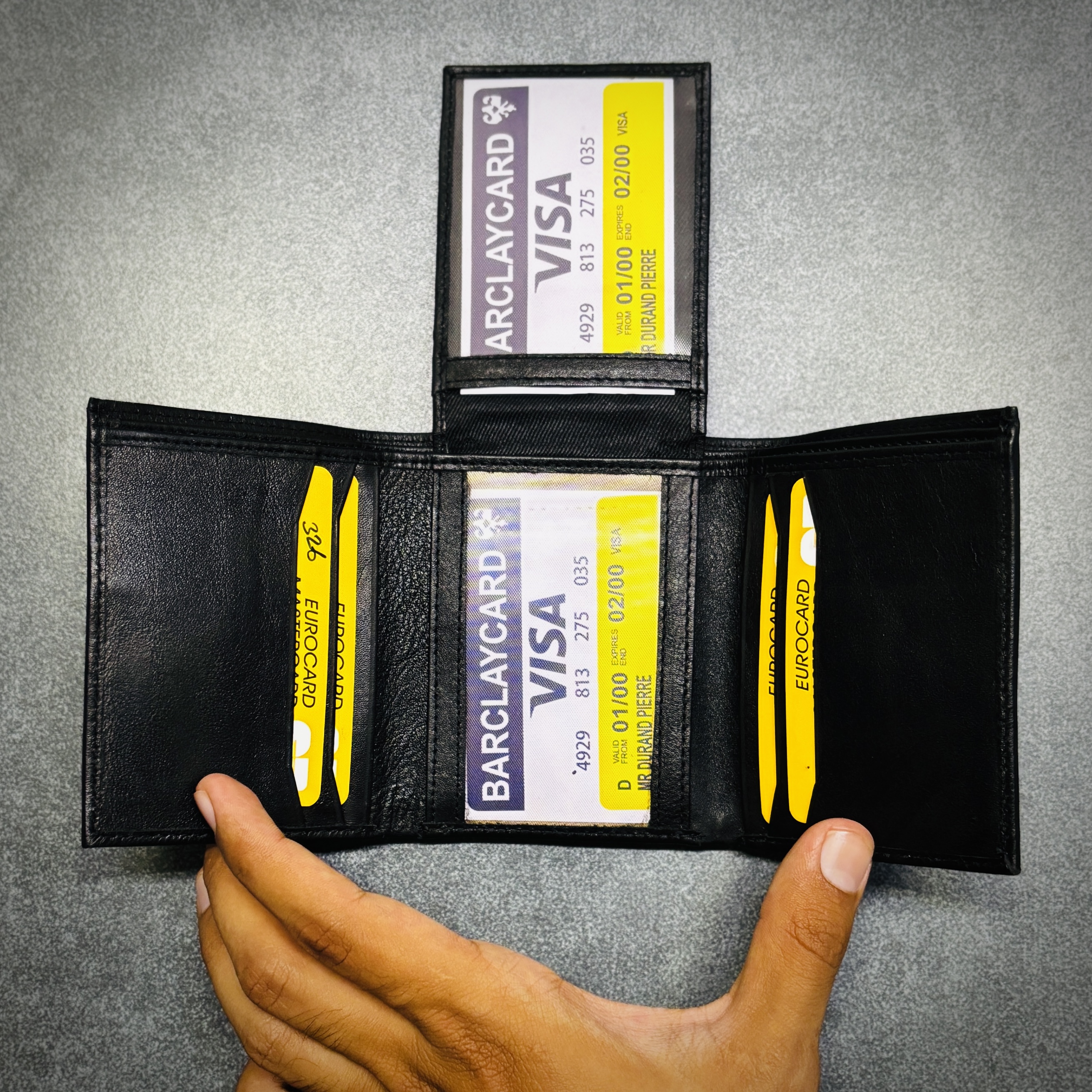 LOOKS Men’s Triple-Fold Leather Wallet – Black Wallet with Multi Card Slots & Secure Zip Pocket