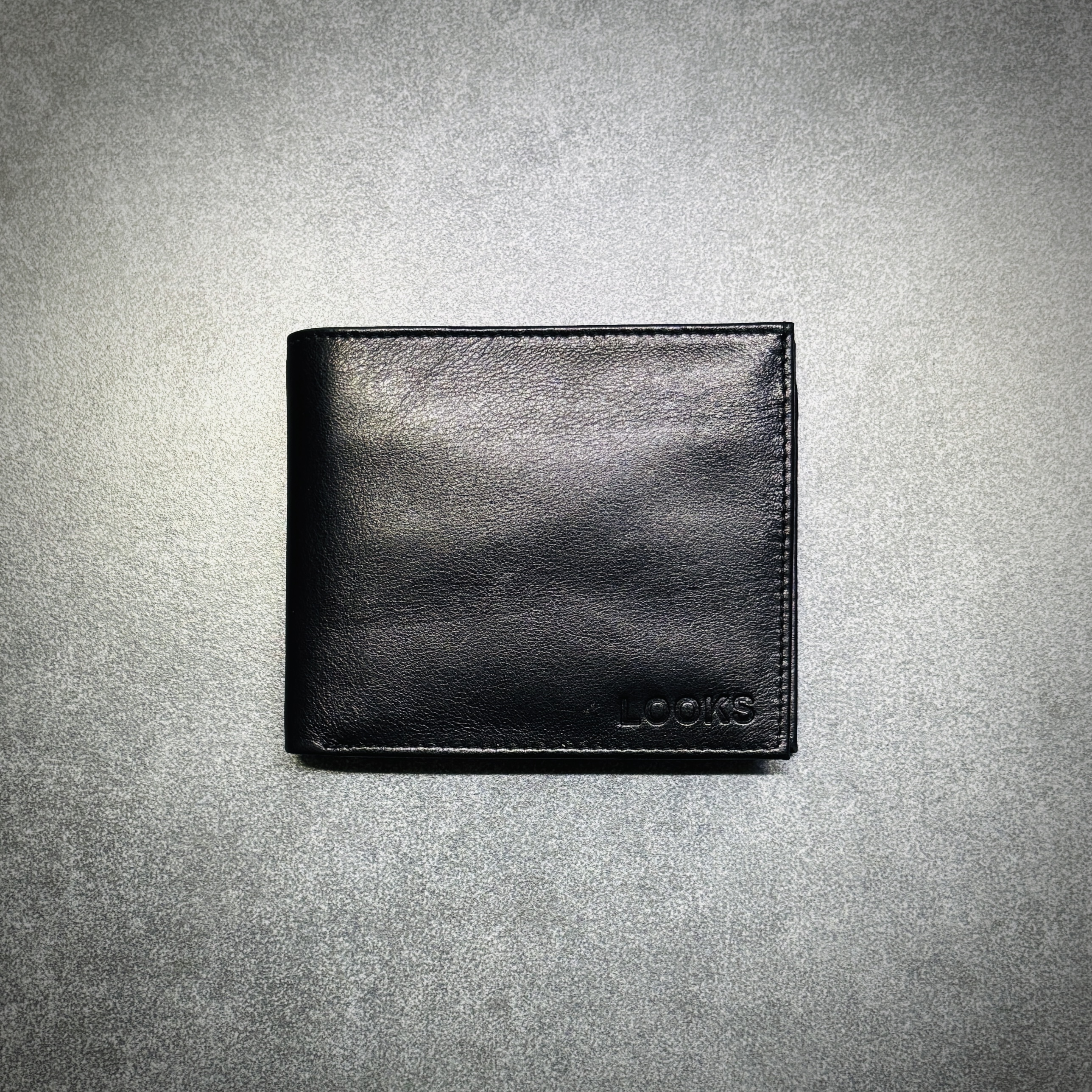 LOOKS Men’s Slim Leather Wallet – Black Bifold Wallet with Zip Pocket & 8 Card Slots