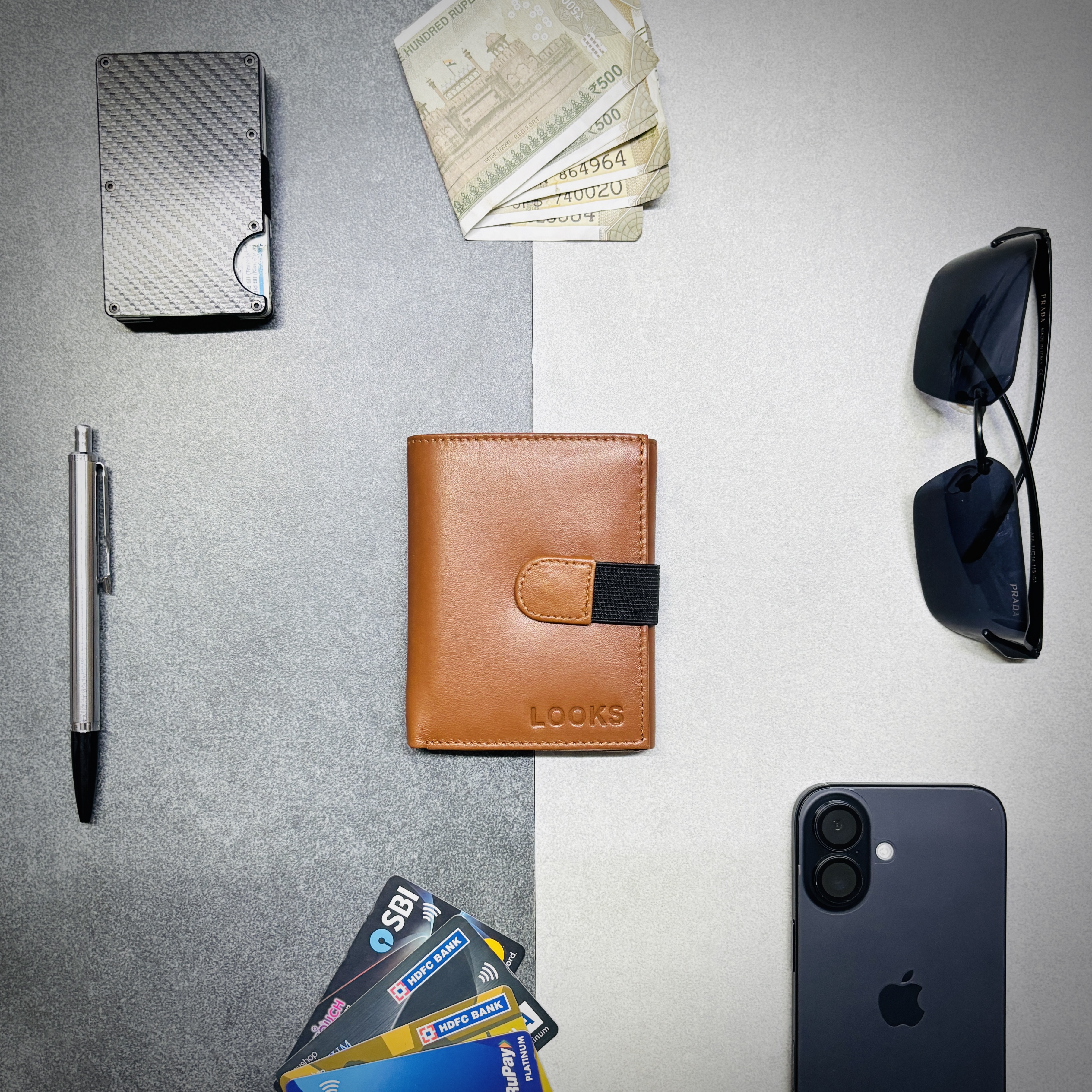 LOOKS Men’s Triple-Fold Leather Wallet – Tan Wallet with Multiple Card Slots & Secure Coin Pocket