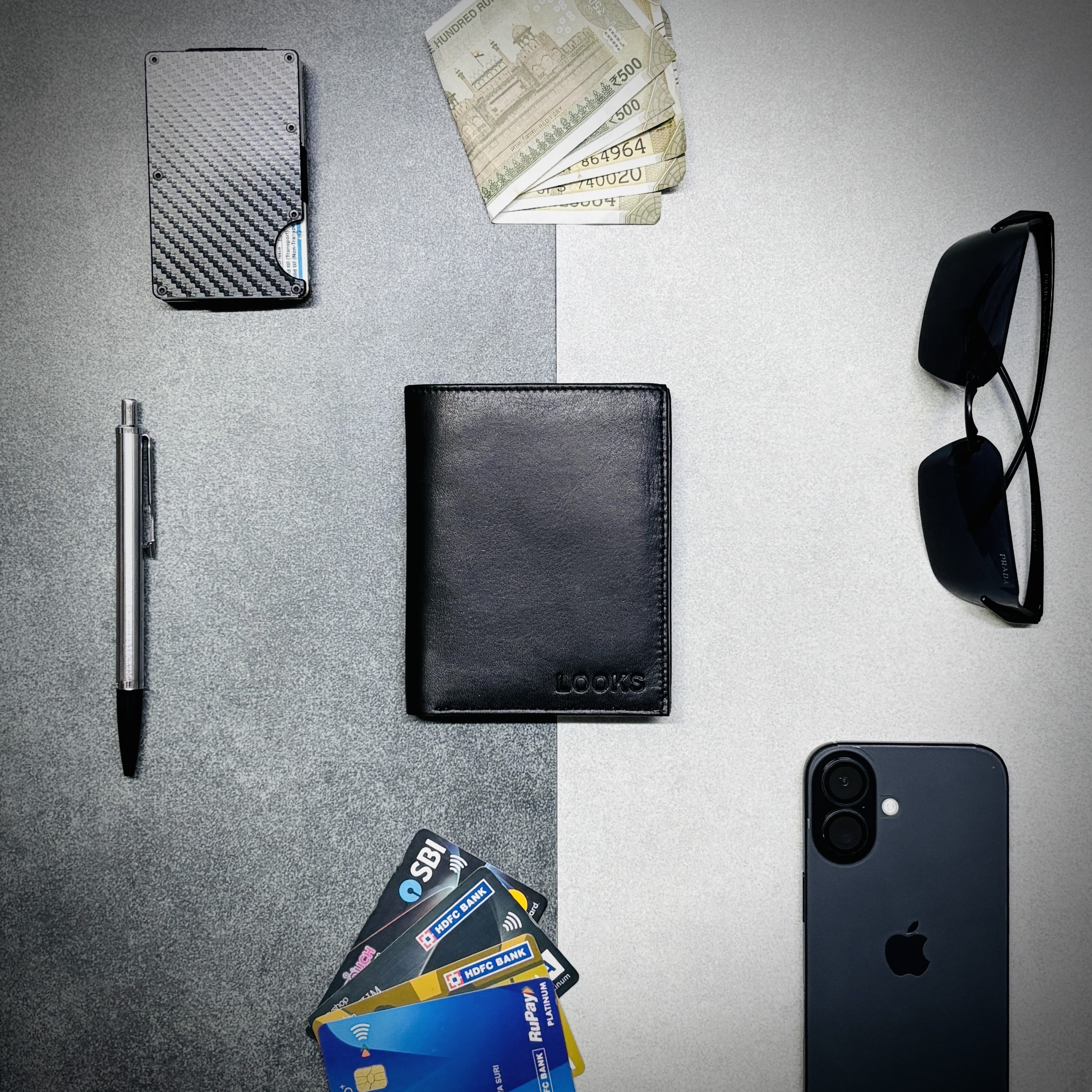 LOOKS Men’s Classic Leather Wallet – Black Foldable Wallet with Coin Pouch & Card Holders