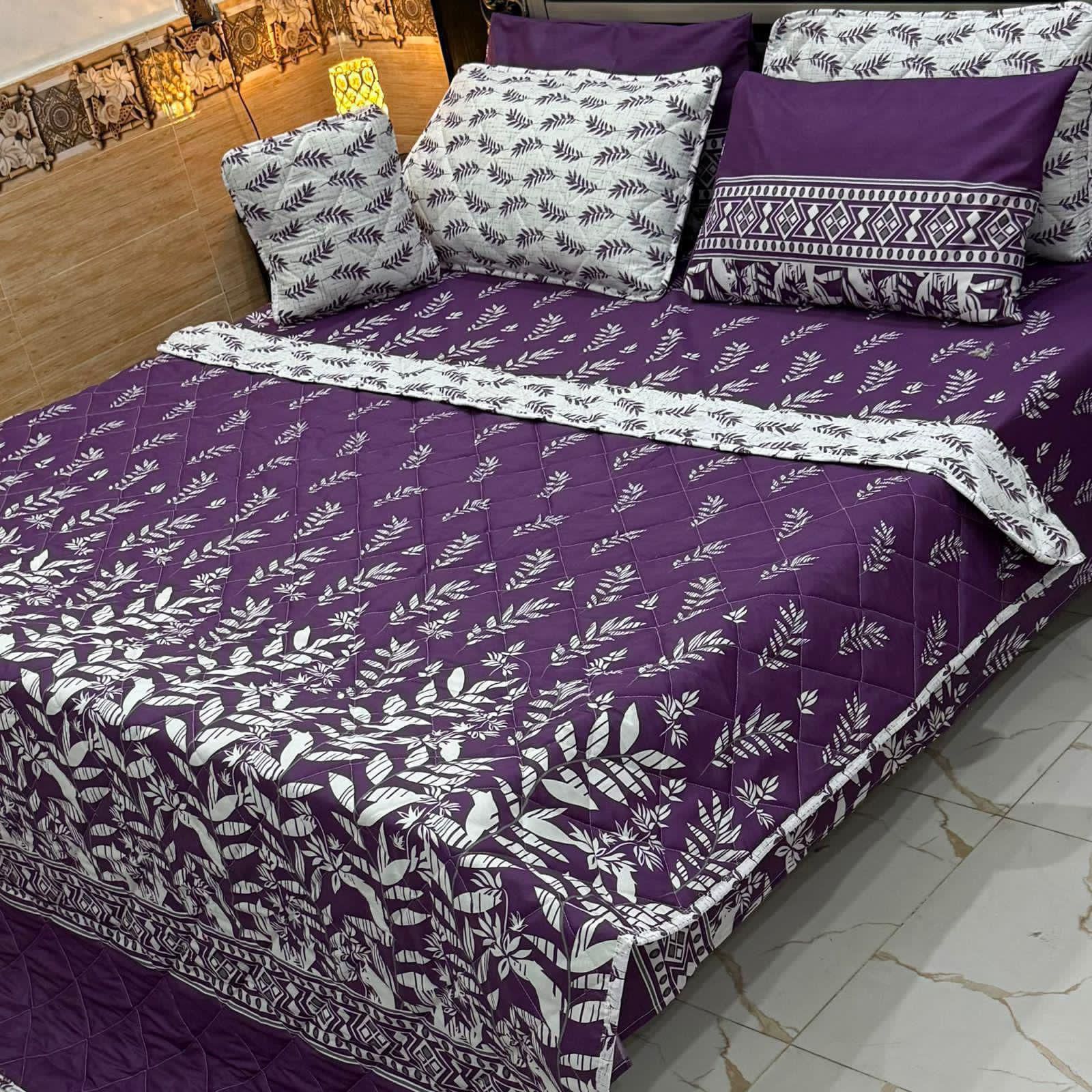 Purple Leaf Print Bedspread Set