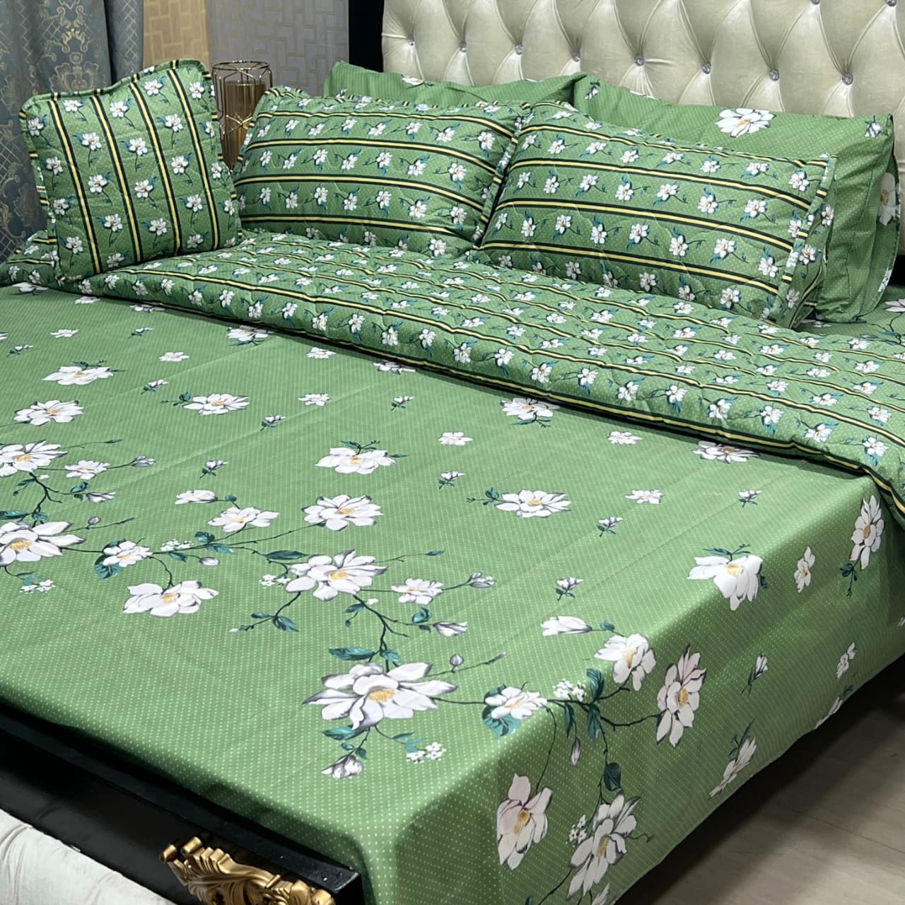 Green Floral Bed Sheet Set