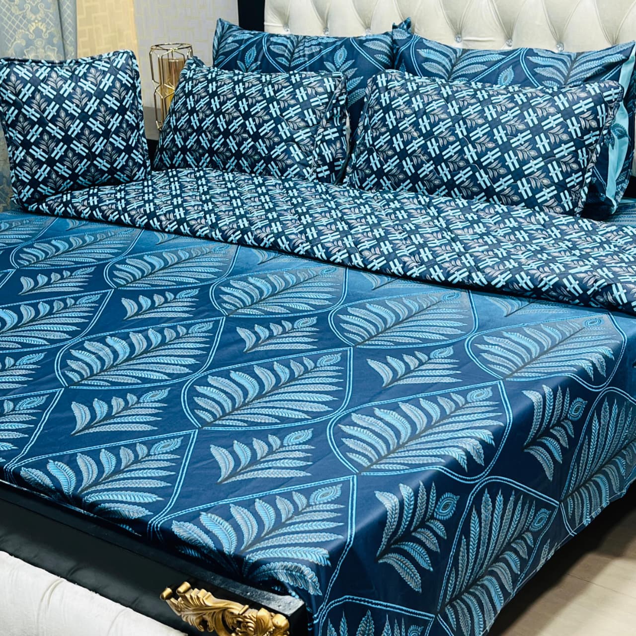 Luxury Blue Geometric Bed Sheet Set