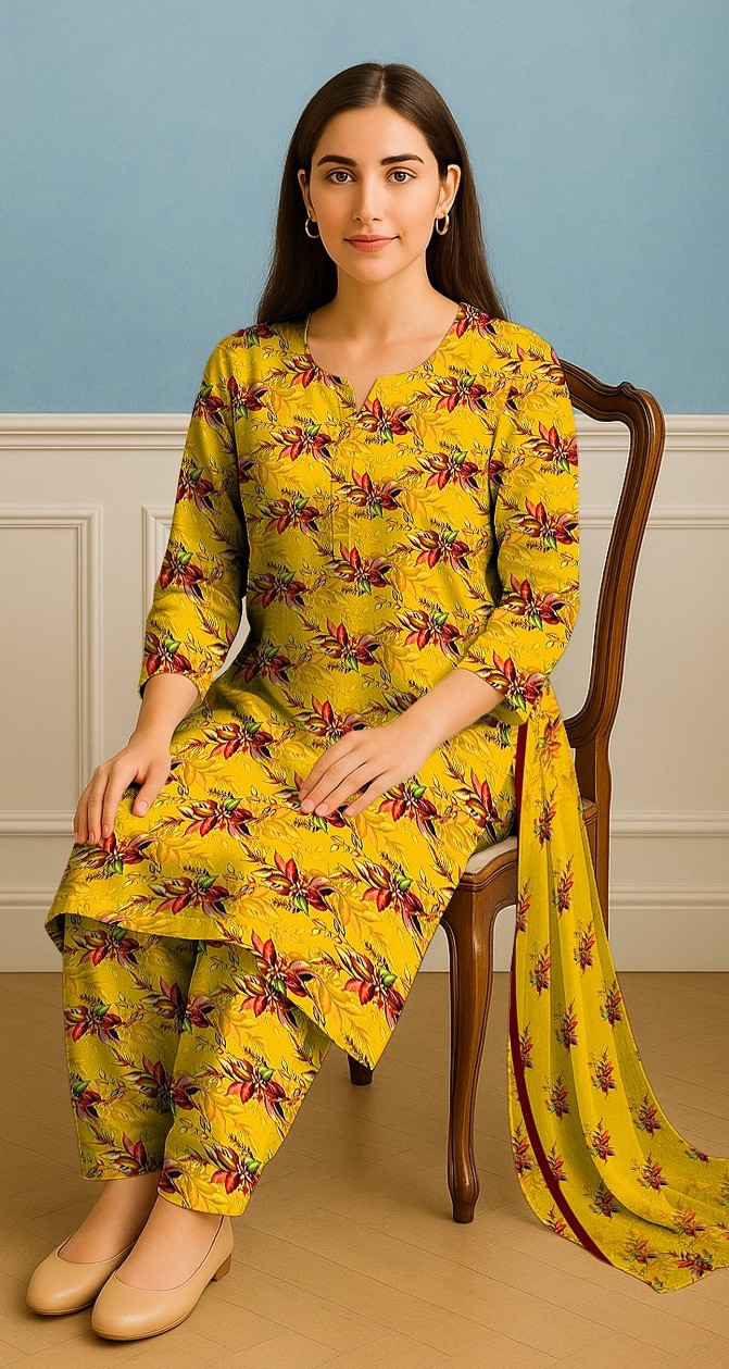 Yellow Floral Printed (3PC)