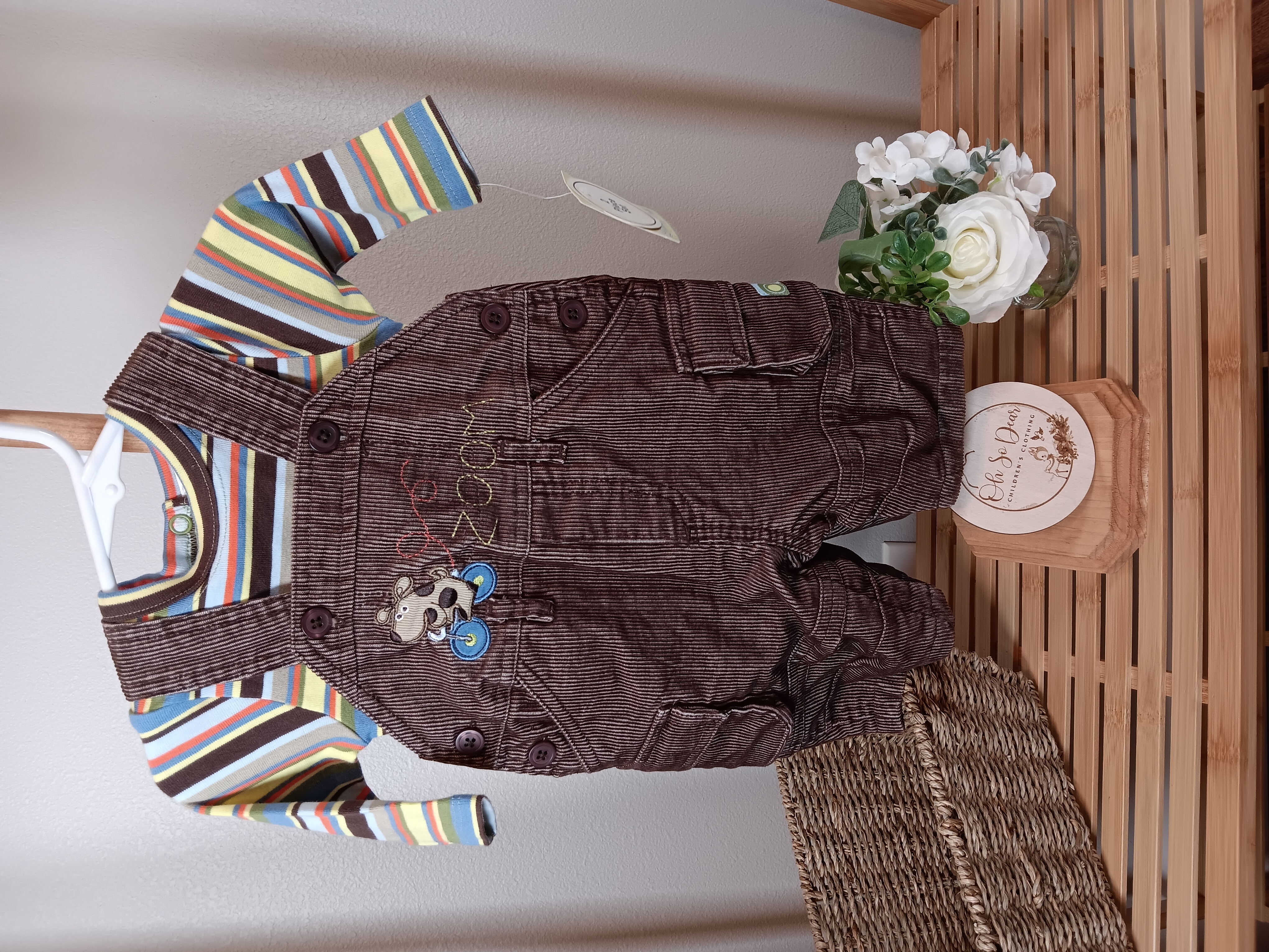 Boys Brown corduroy Lullabye Club Vroom 2 piece set 3 Months 