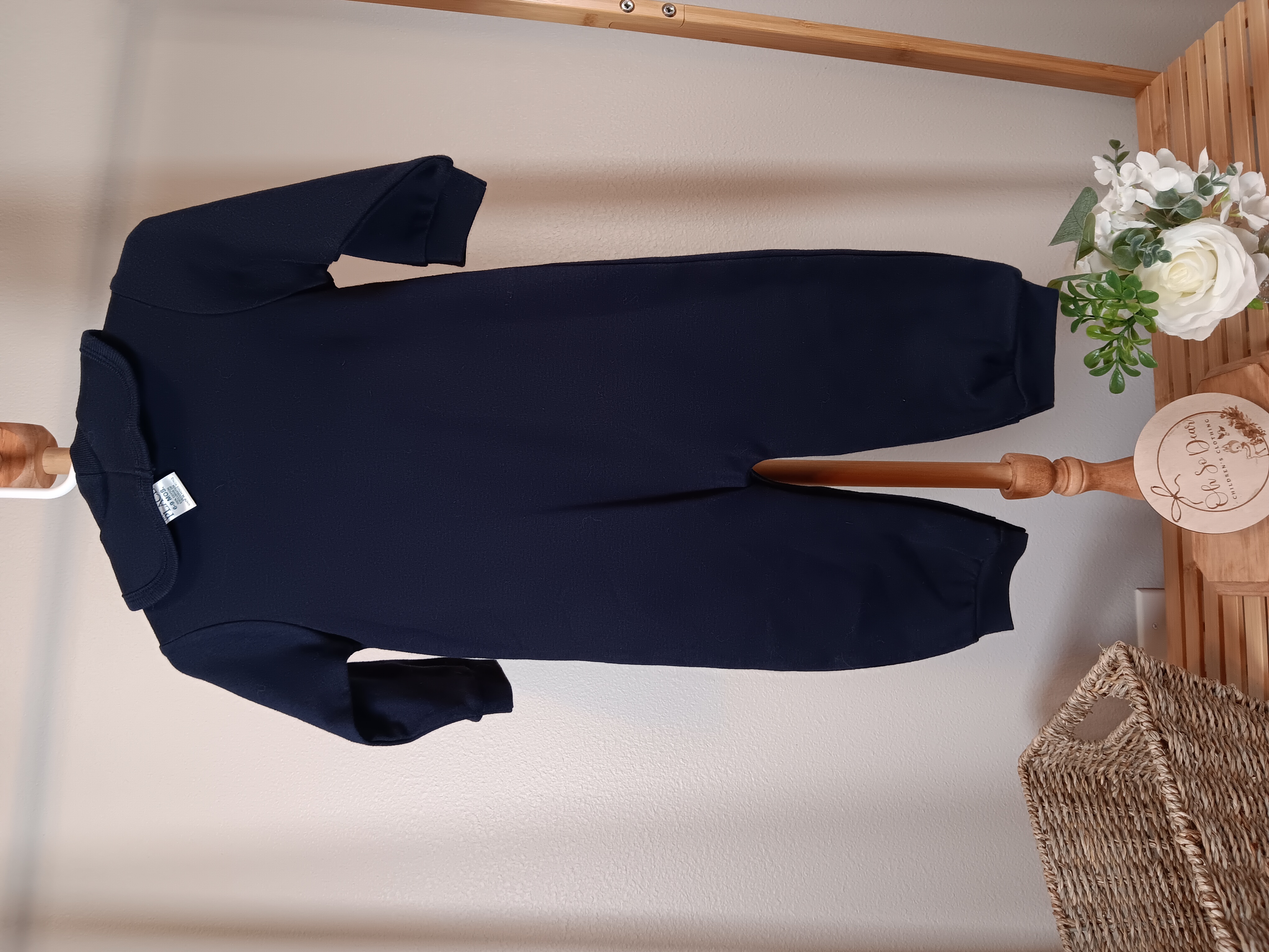 Children's Place Navy Long sleeved romper with Bib sports size 6 to 9 months 
