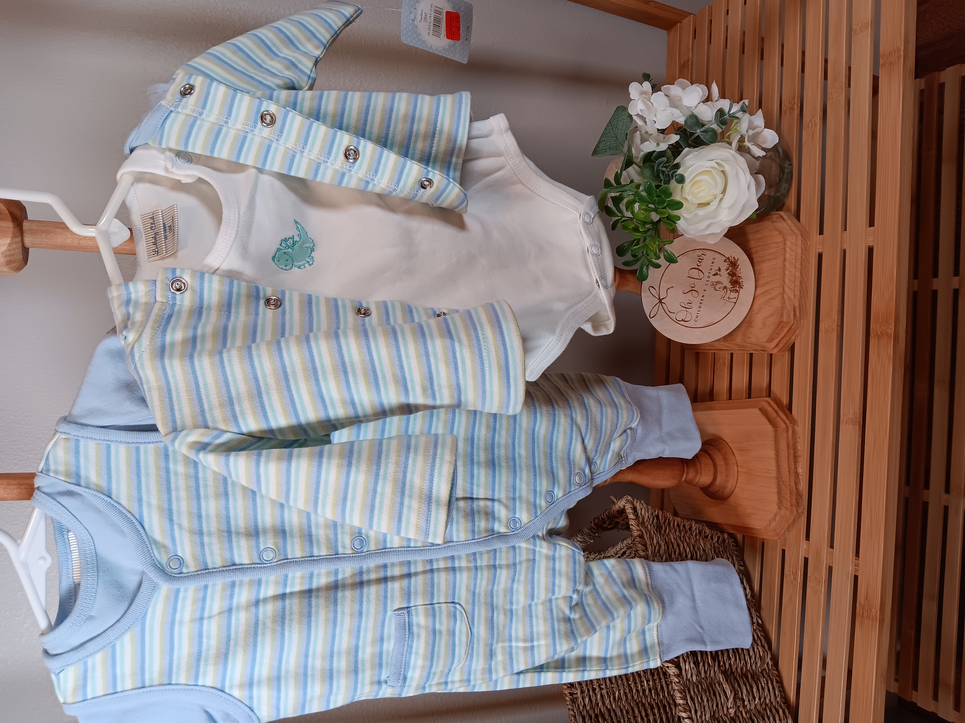 Lullabye club Boys striped Dino 4 piece set 3 months 