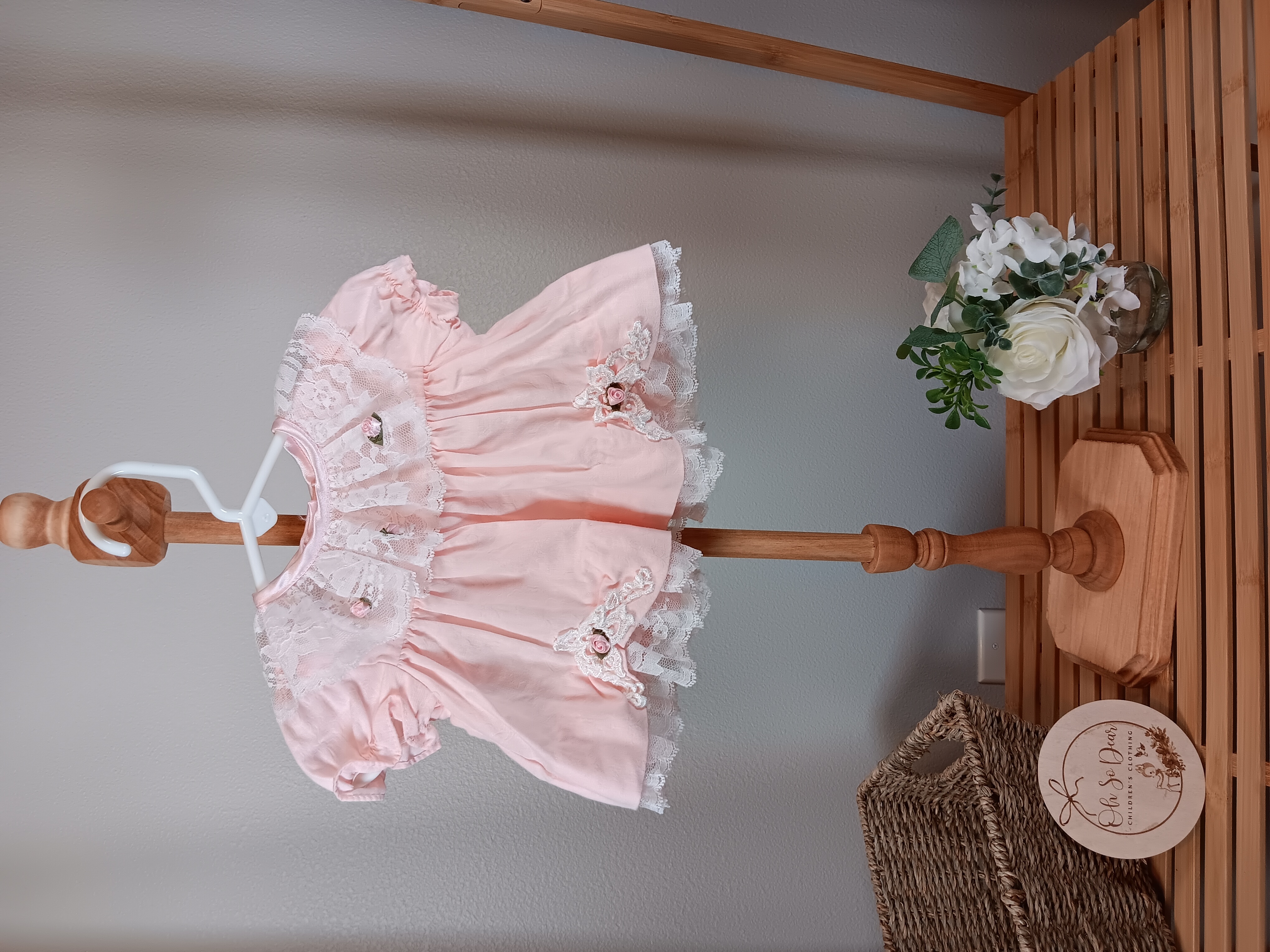 JoLene pink dress with rosebuds size newborn 0 to 6 months 