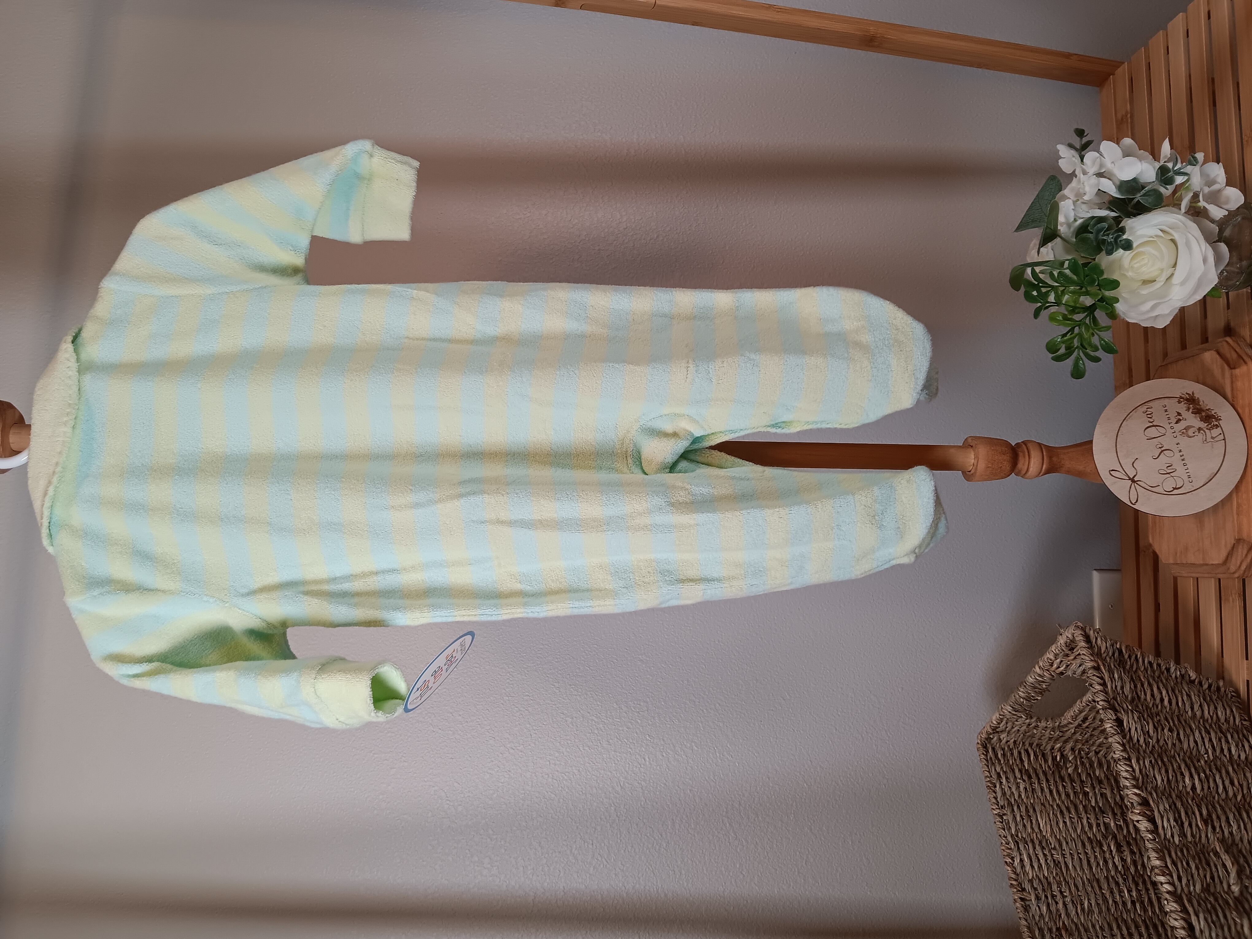 Terry Cloth Green and blue striped turtle sleep and play size 6 months 
