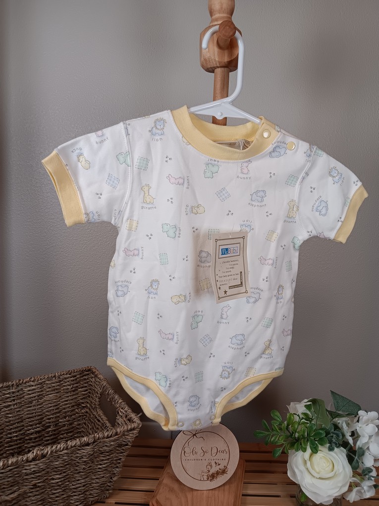 McBaby Onesie Romper Neutral Yellow cuffs 6 to 9 months 