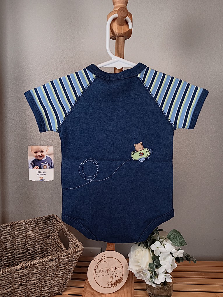 Carters Little guy on the go blue onesie romper with bear in car 3 months