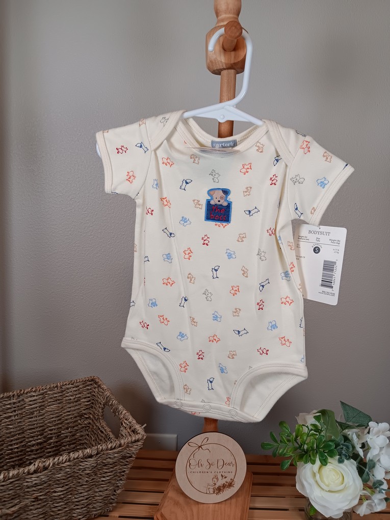 Boys The Boss Puppy Ivory onesie Carters 0 to 3 months 
