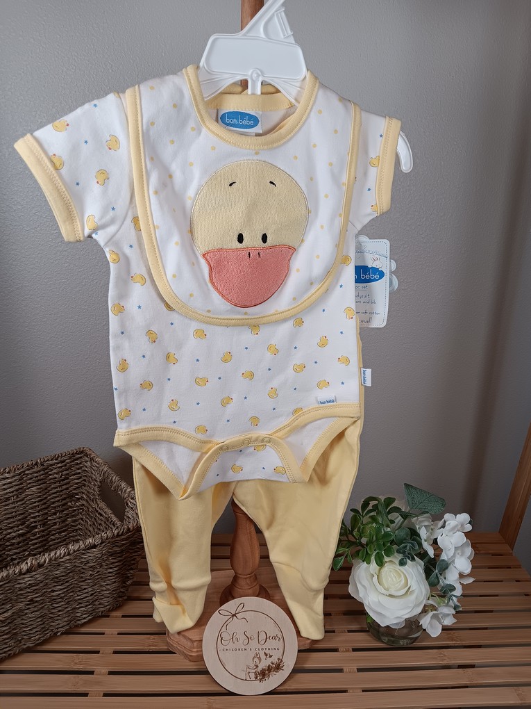 Neutral Bon Bebe 3 piece yellow duck set size 0 to 3 months