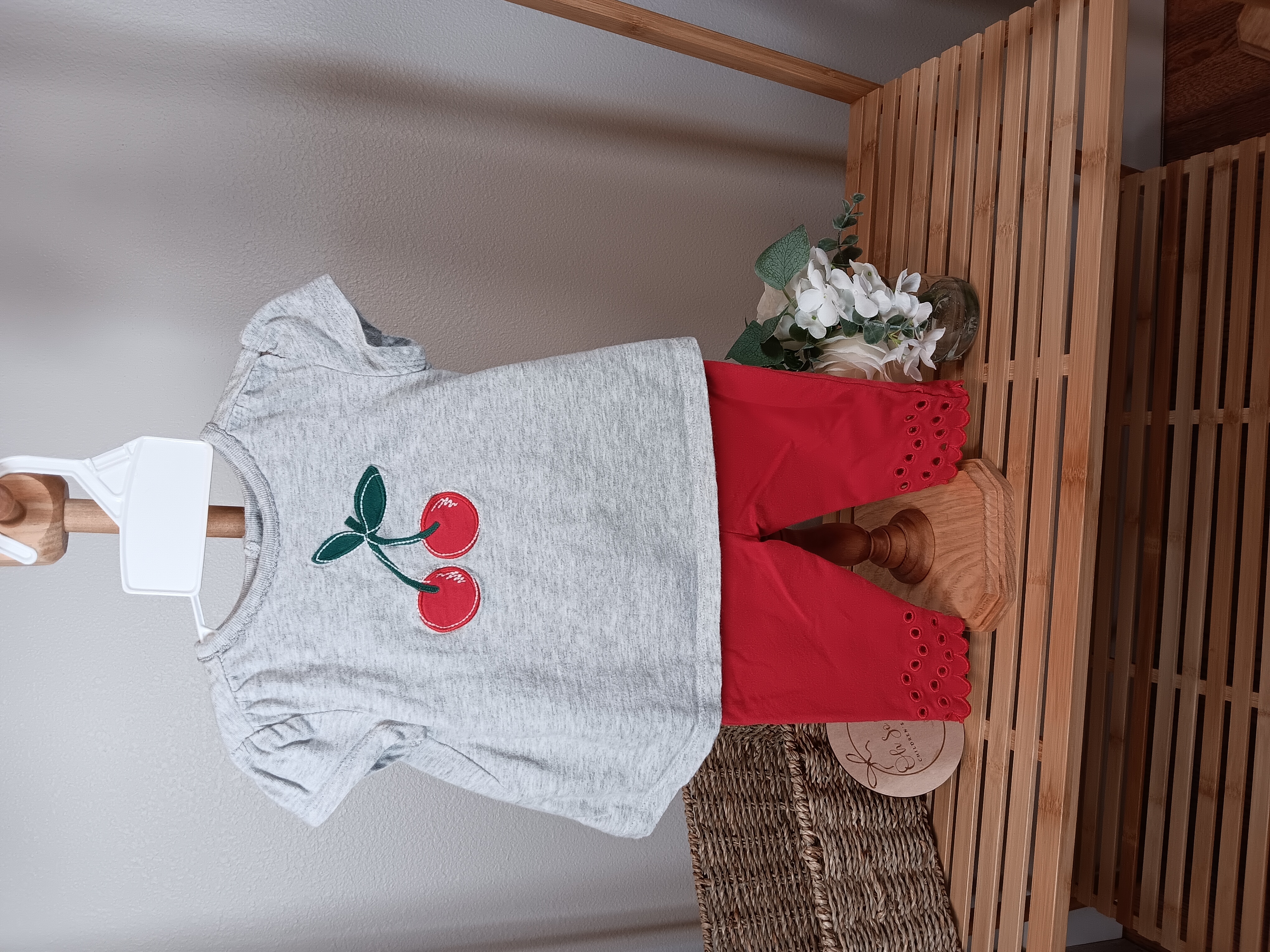 Starting out 2 piece cherry outfit size 18 months light fade on pants 