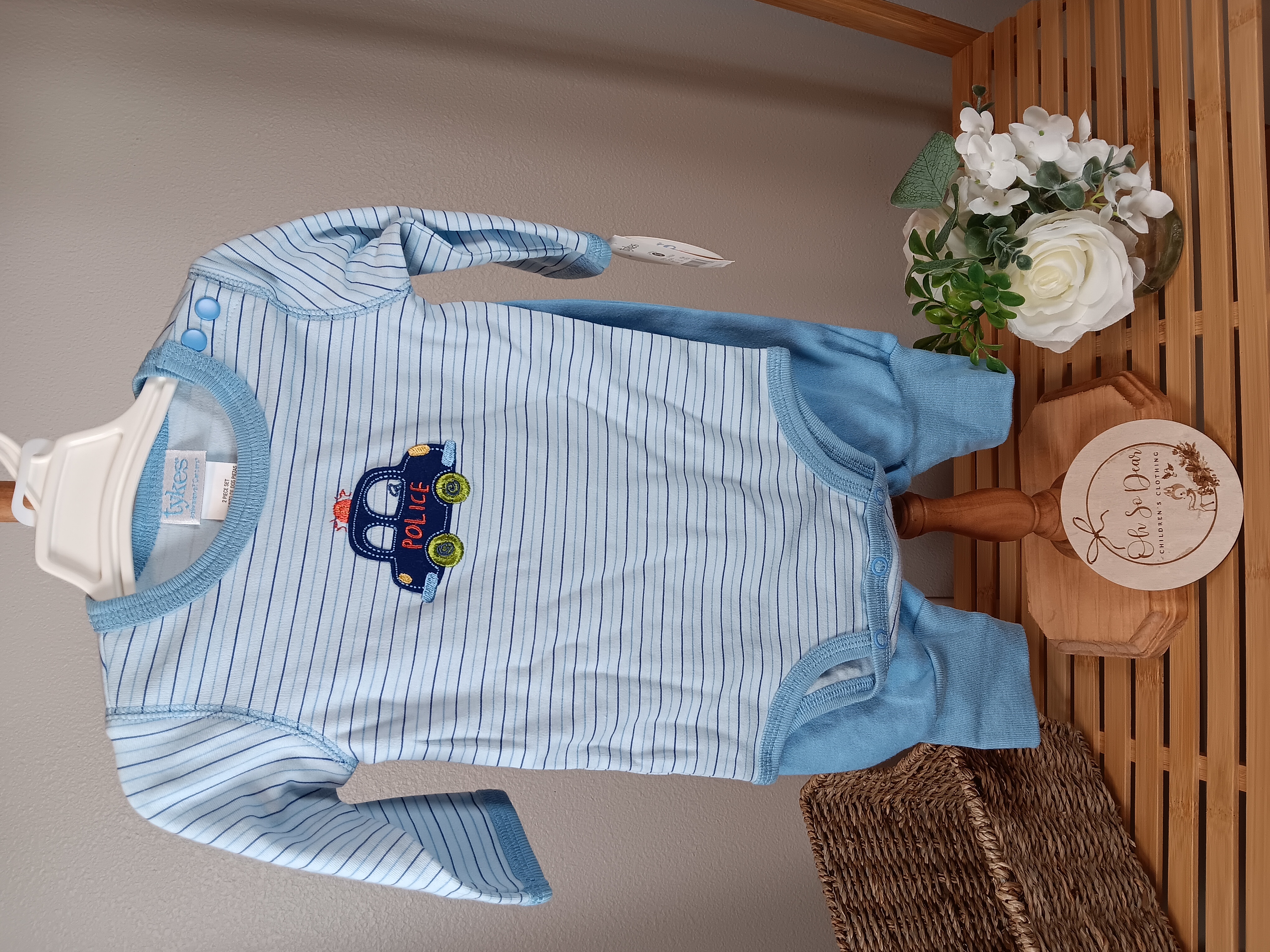 Tykes Boys 2 piece police set onesie and pants 0 to 3 months 