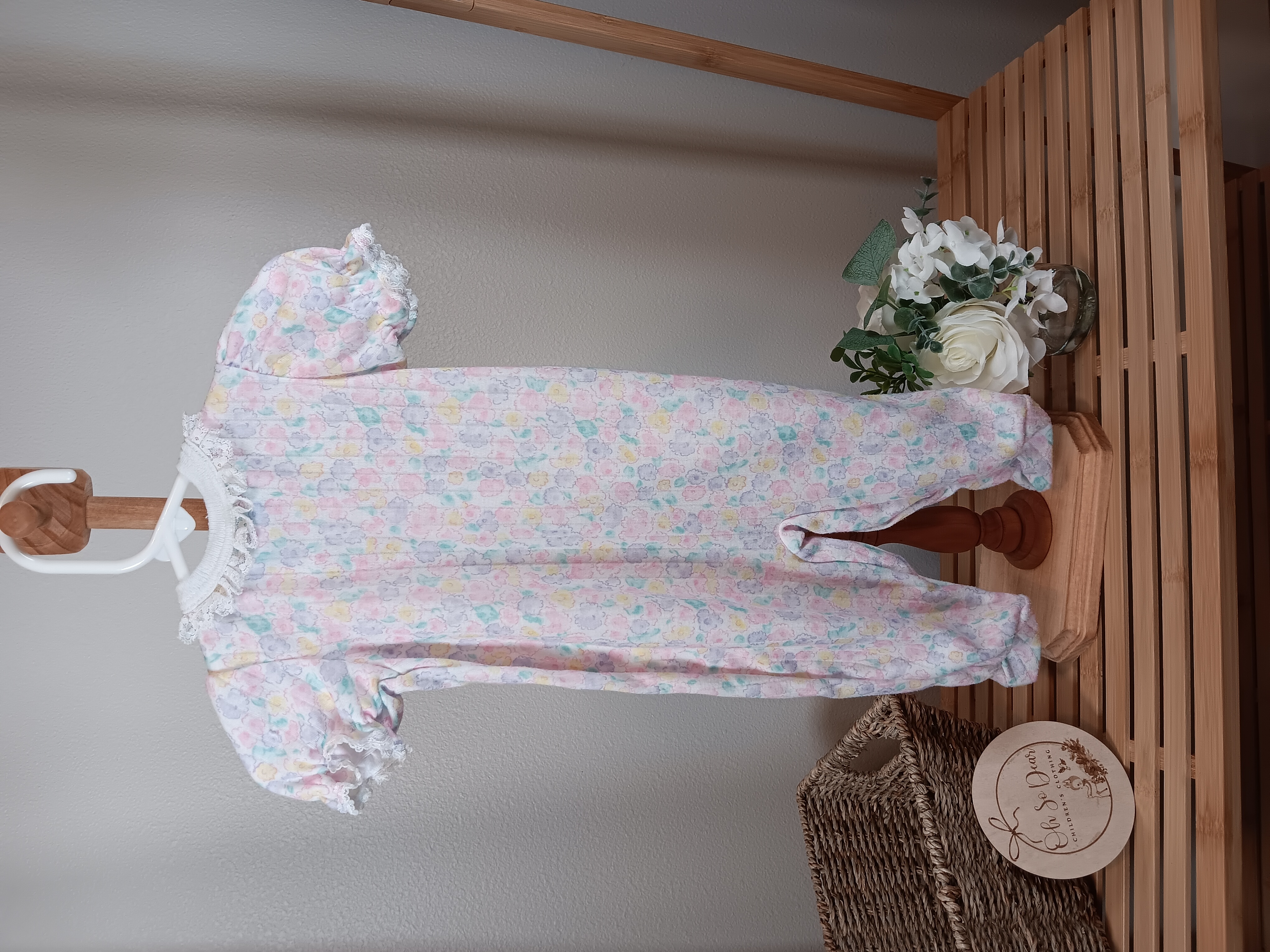 Sweet Baby Gro sleep and play size guessing 3 to 6 months some pilling bow untied