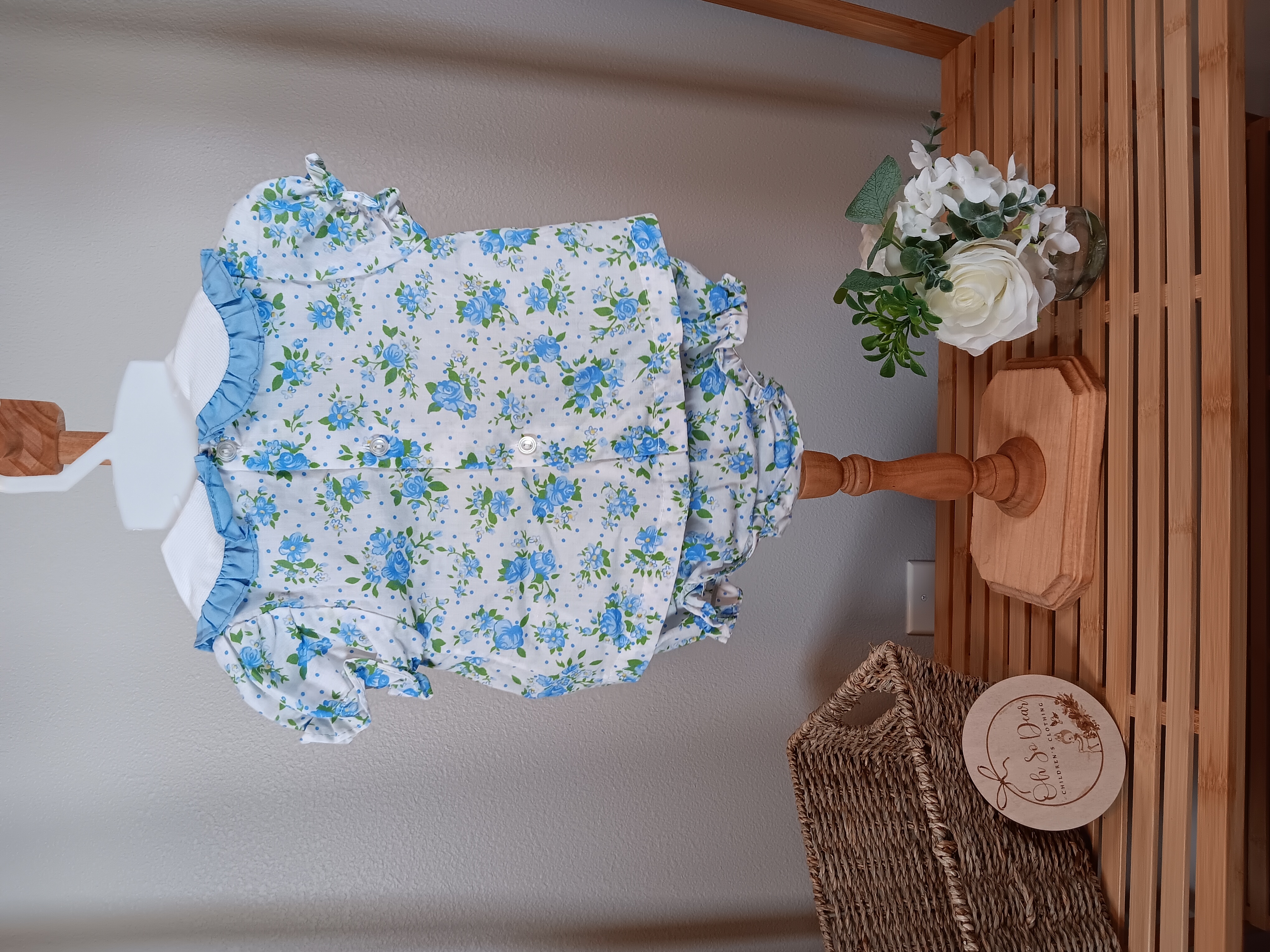 Catton Candy brand dress with bloomer panties size 0 to 6 months Blue flowers and Lady Bugs design