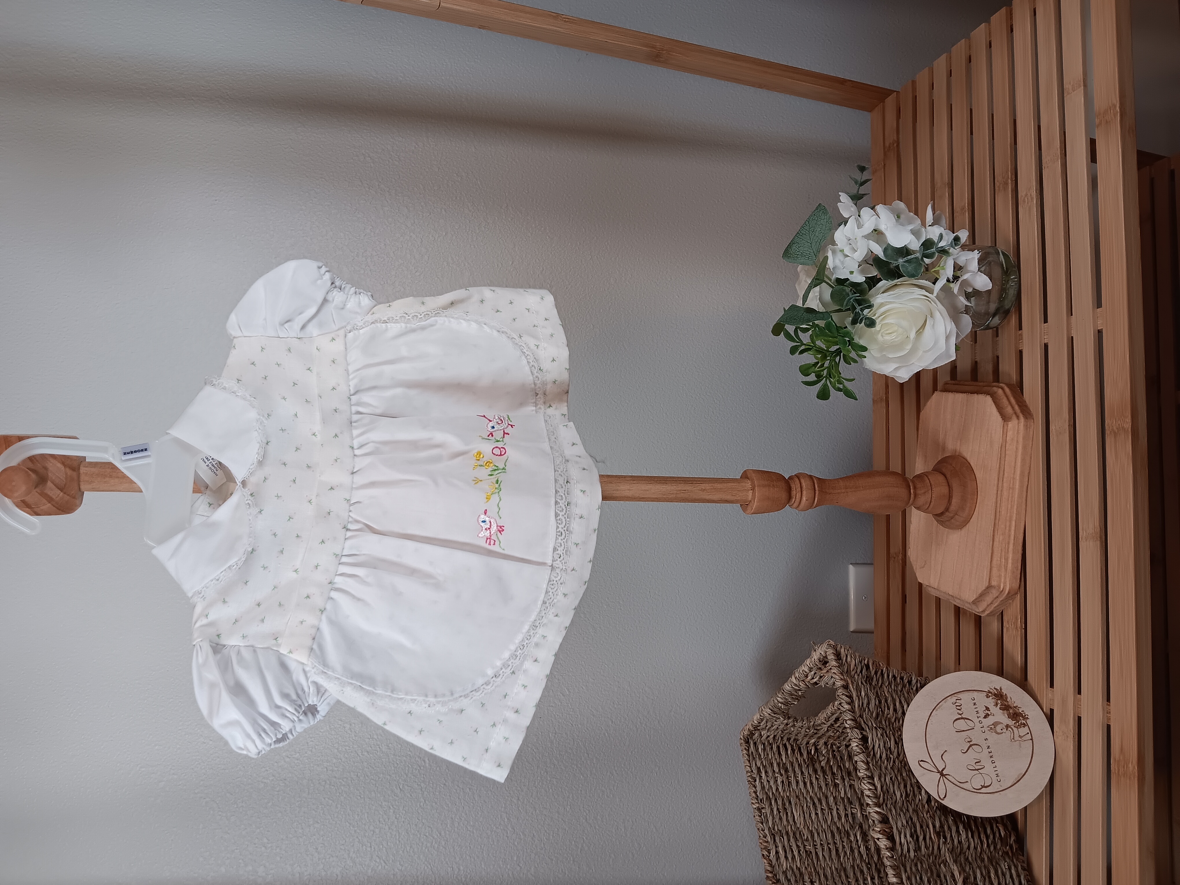 Vintage sweet little rosebud dress with chick embroidery on front size 0 to 6 months 