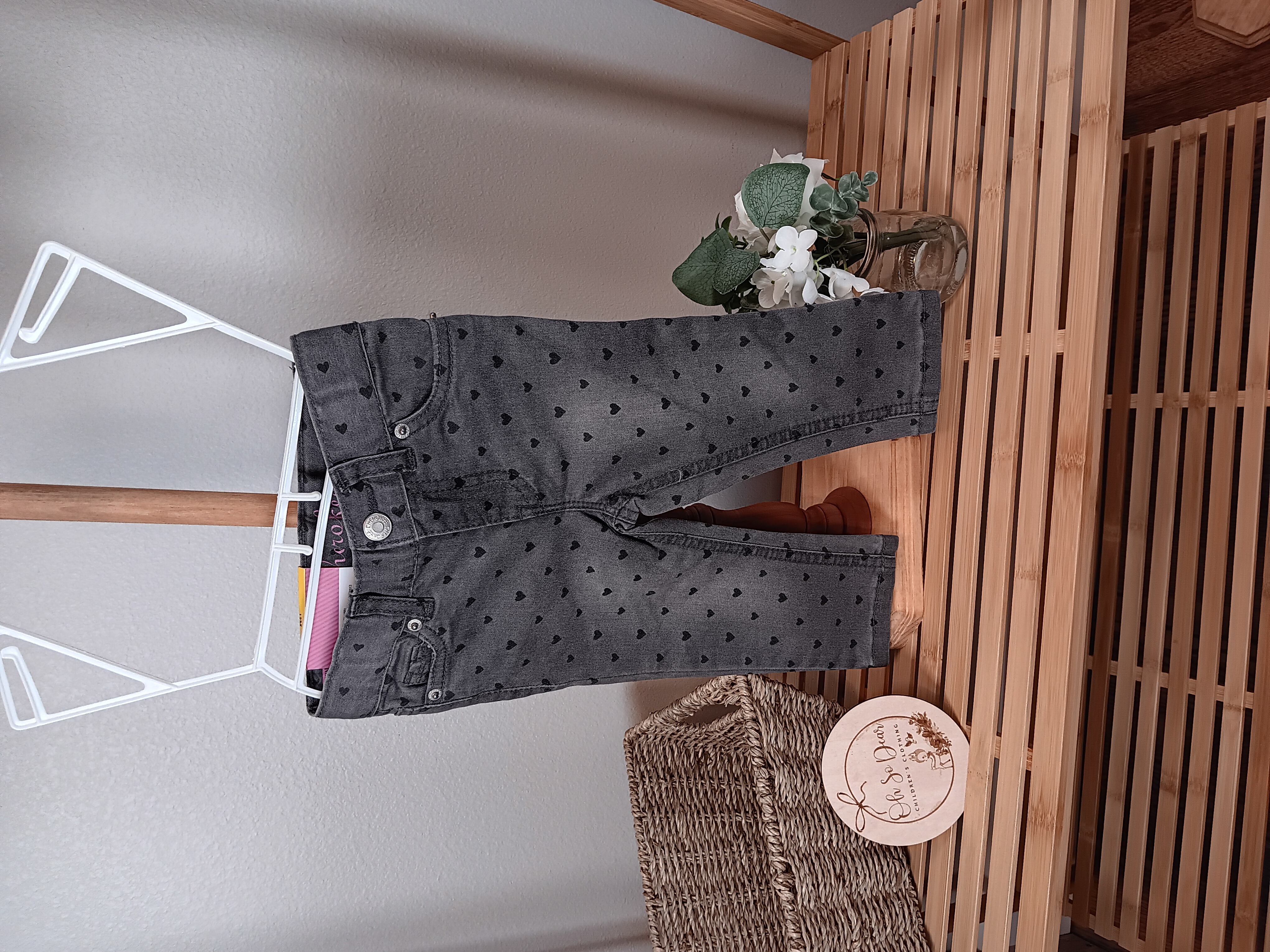 Girls Cherokee skinny leg gray jeans with black hearts size 12 months 