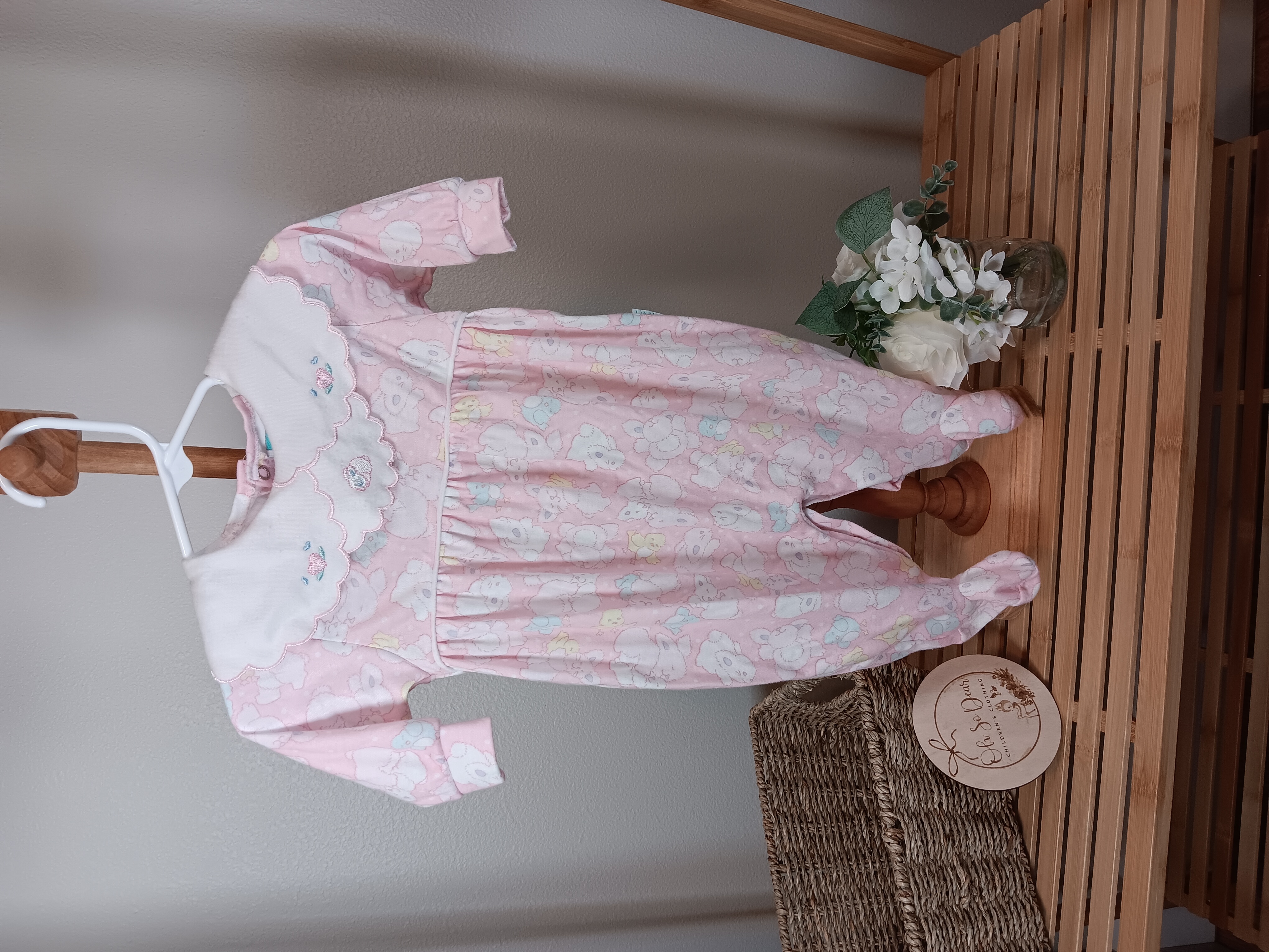 Little me sleep and play guessing size 6 to 9 months pink with Bunnies