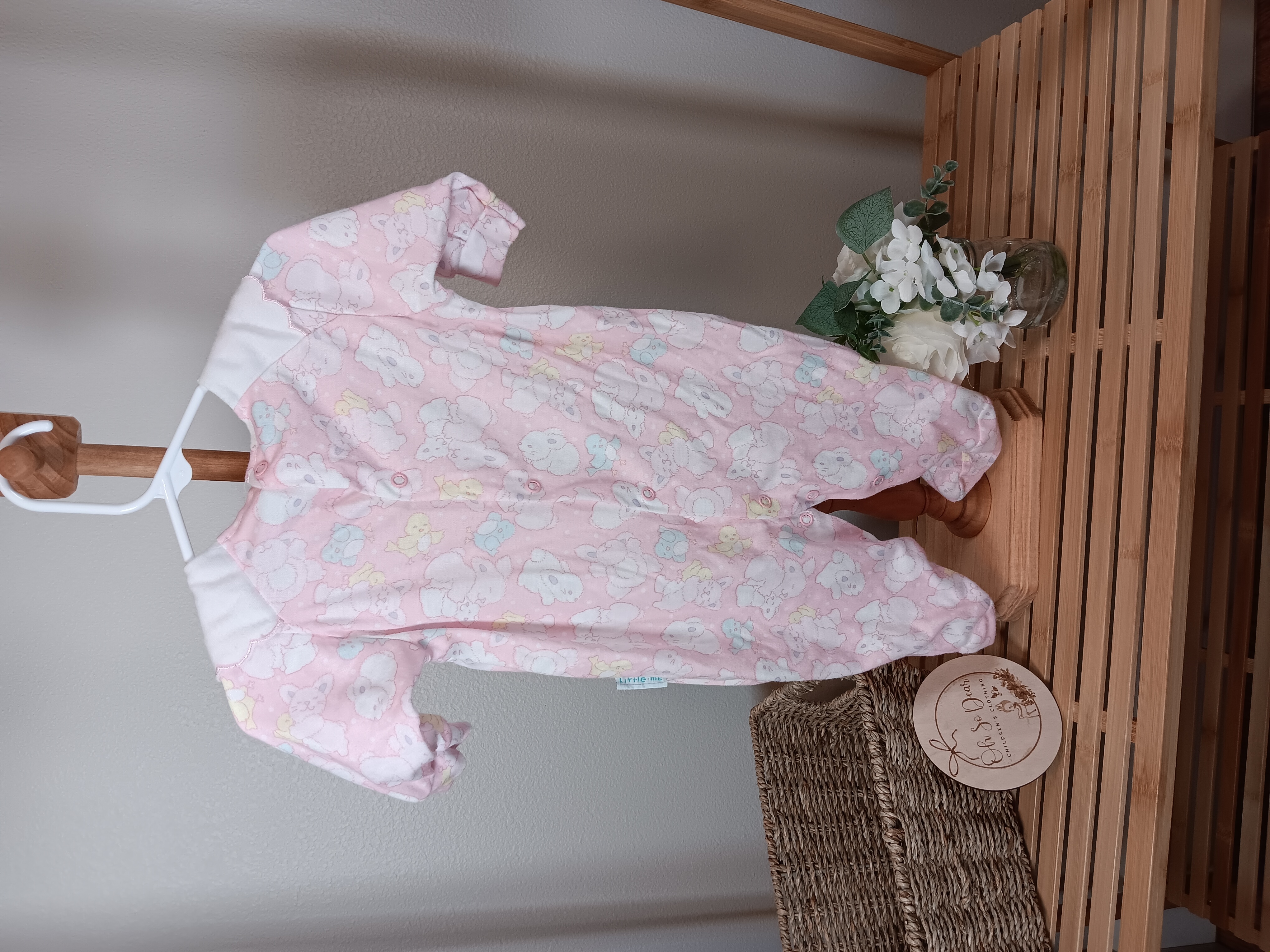 Little me sleep and play guessing size 6 to 9 months pink with Bunnies