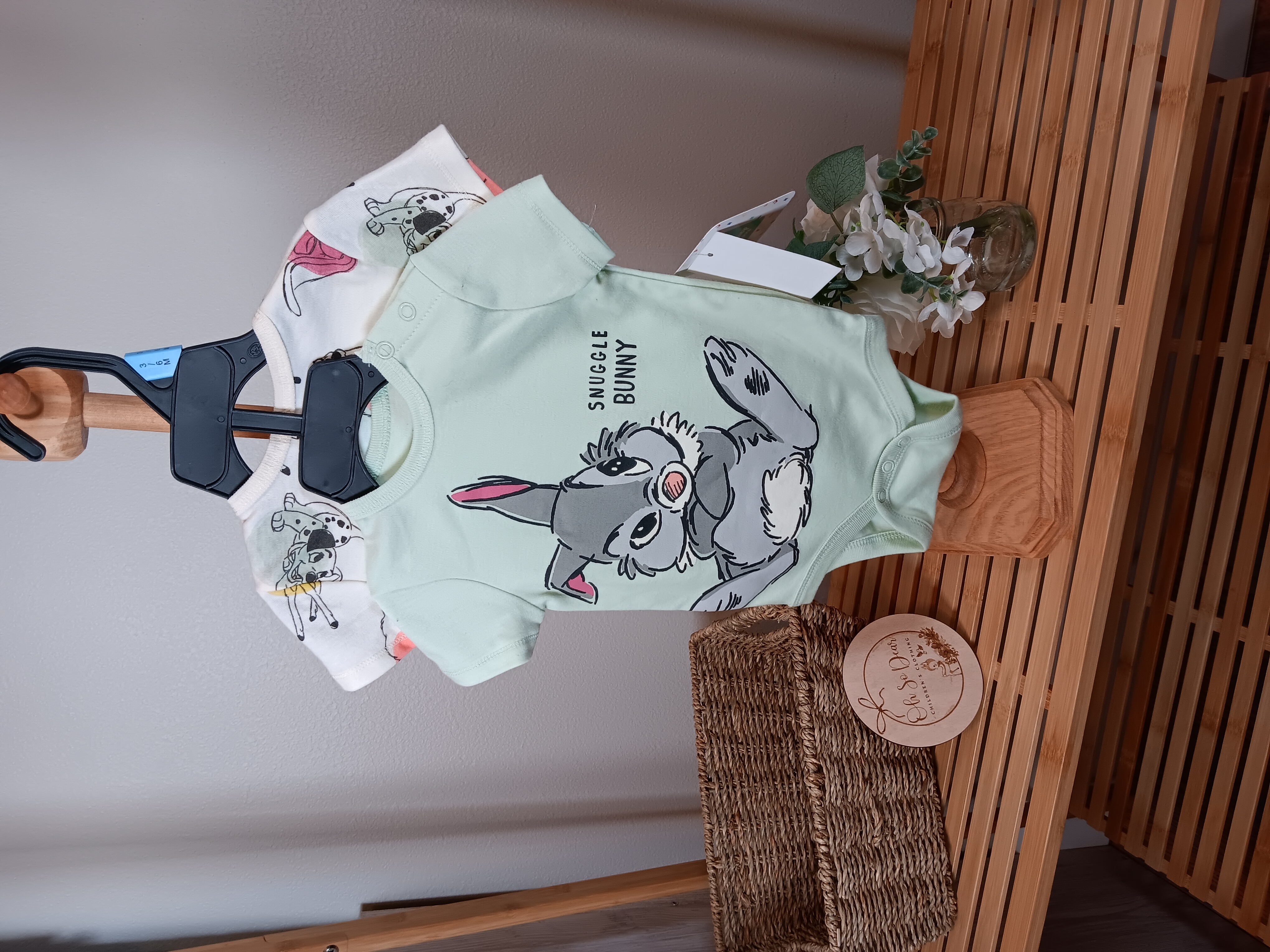 Thumper and other Disney Characters design onesies size 3 to 6 months set of 2