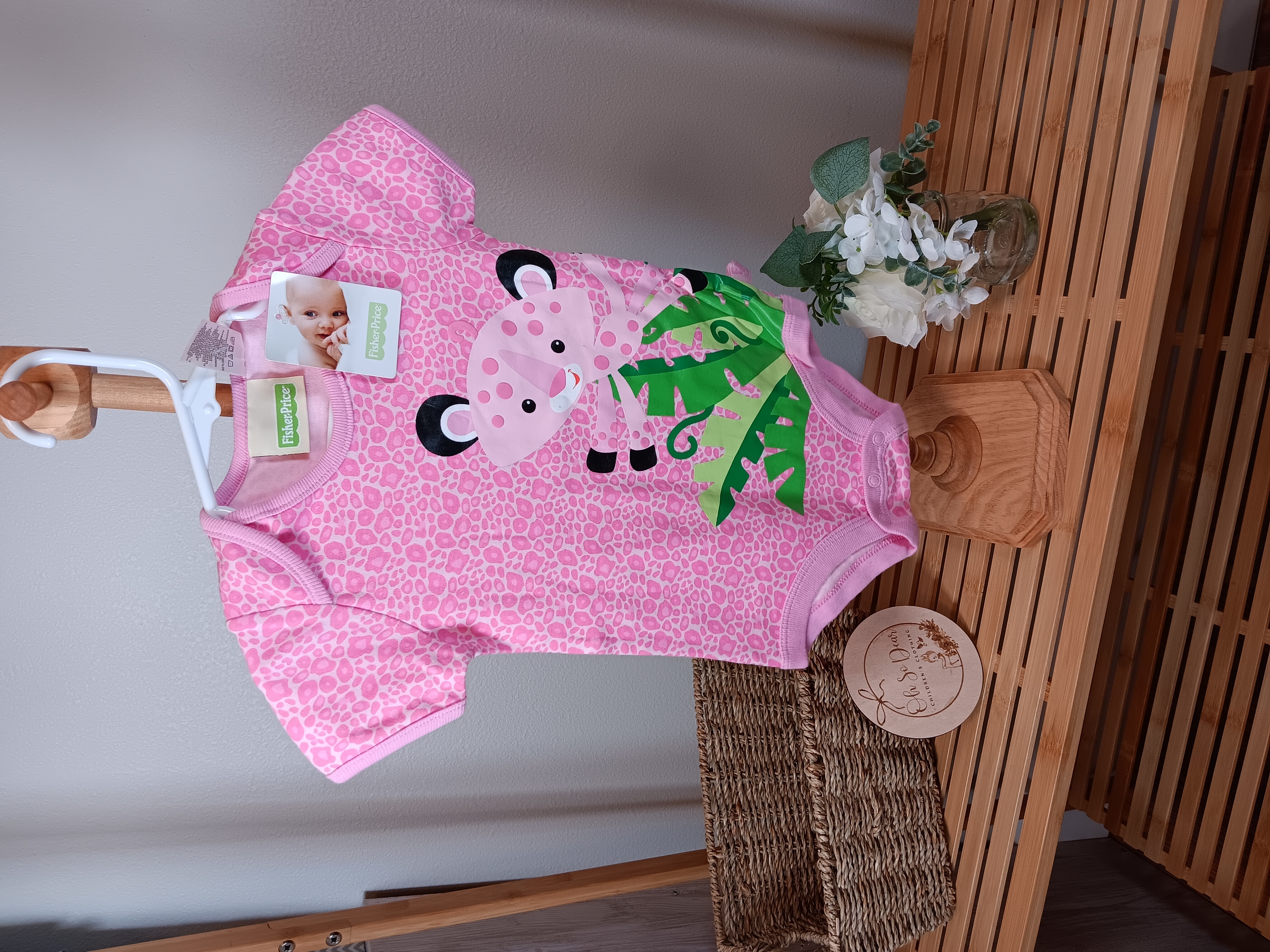 Fisher Price onesie with Leopard print and graphic size 12 months 