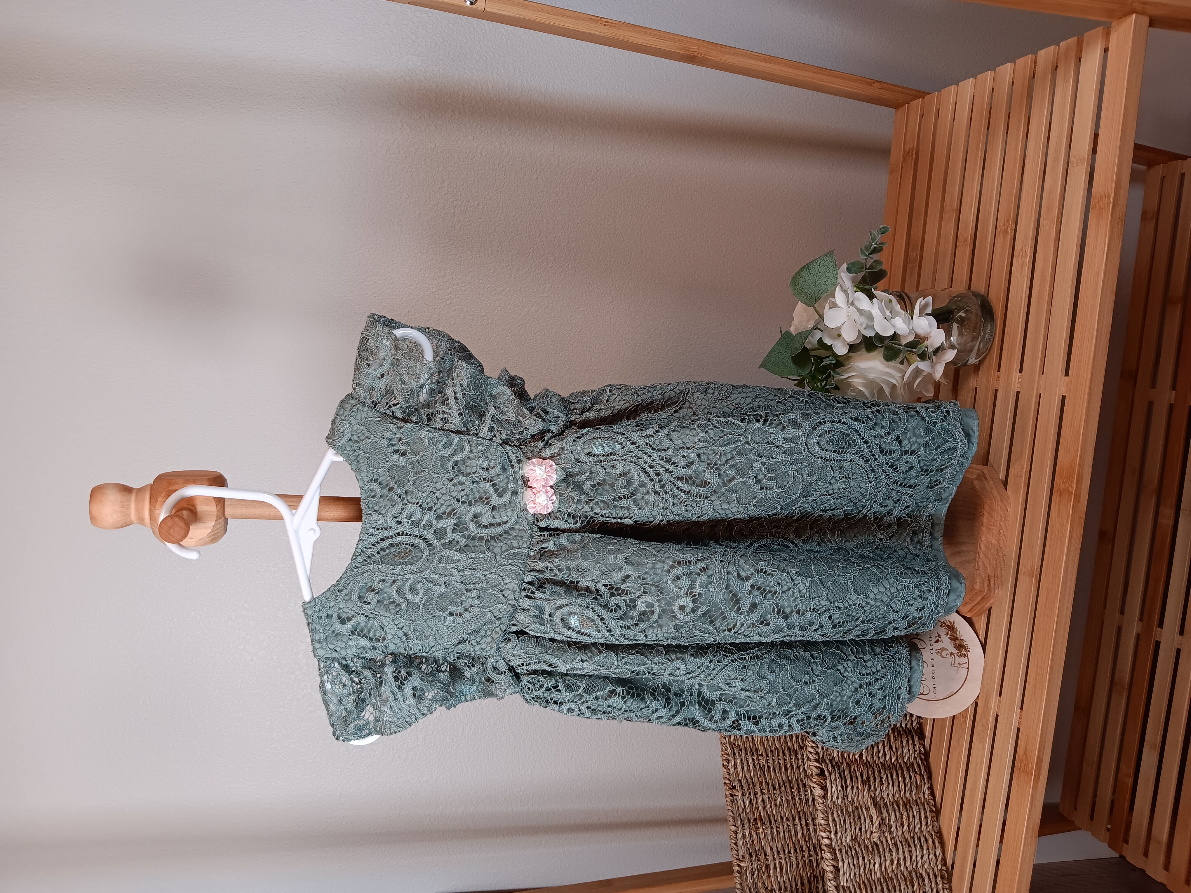 Sage green Laura Ashley lace dress with flower bud accents size 24 months 