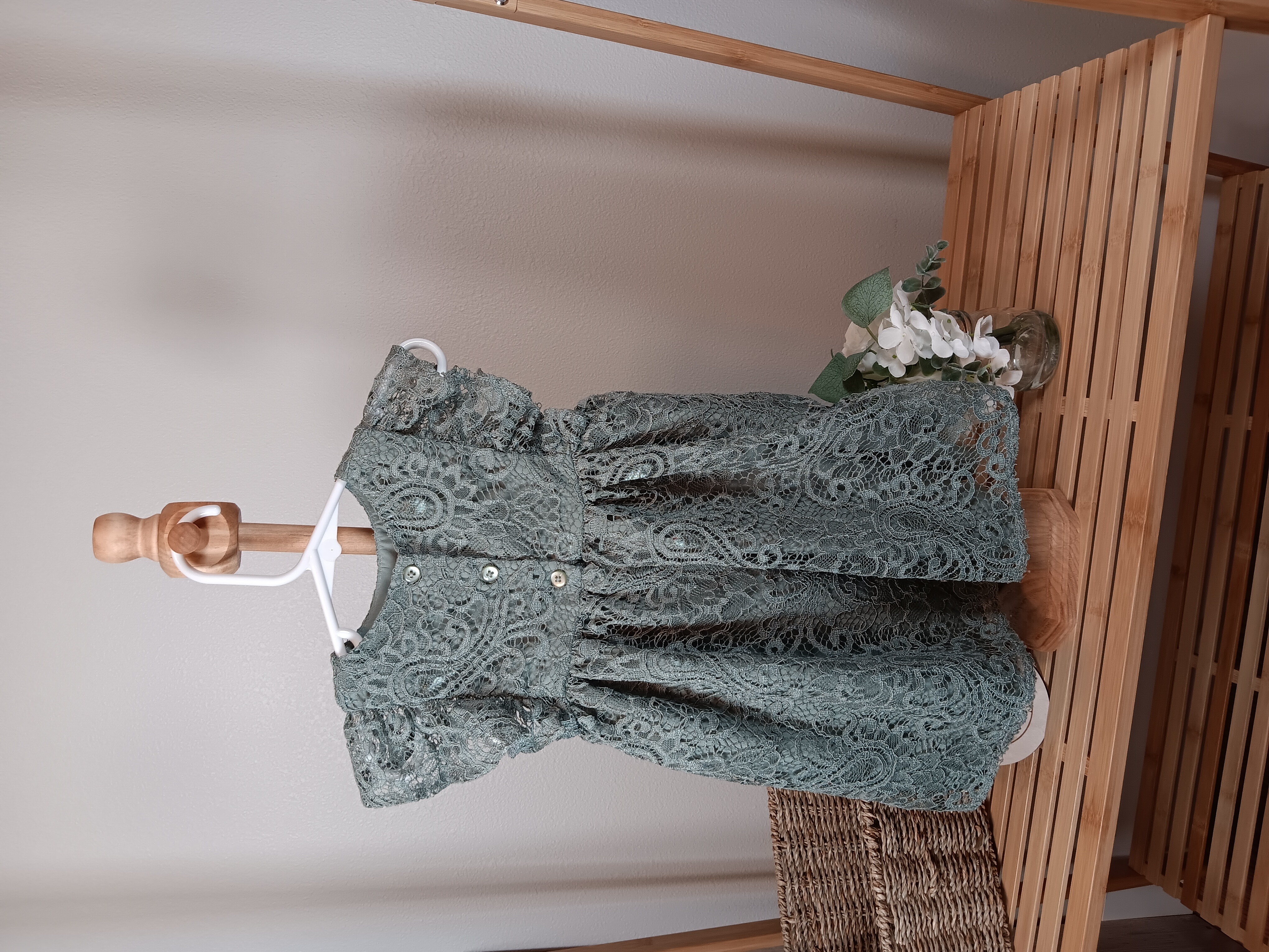 Sage green Laura Ashley lace dress with flower bud accents size 24 months 