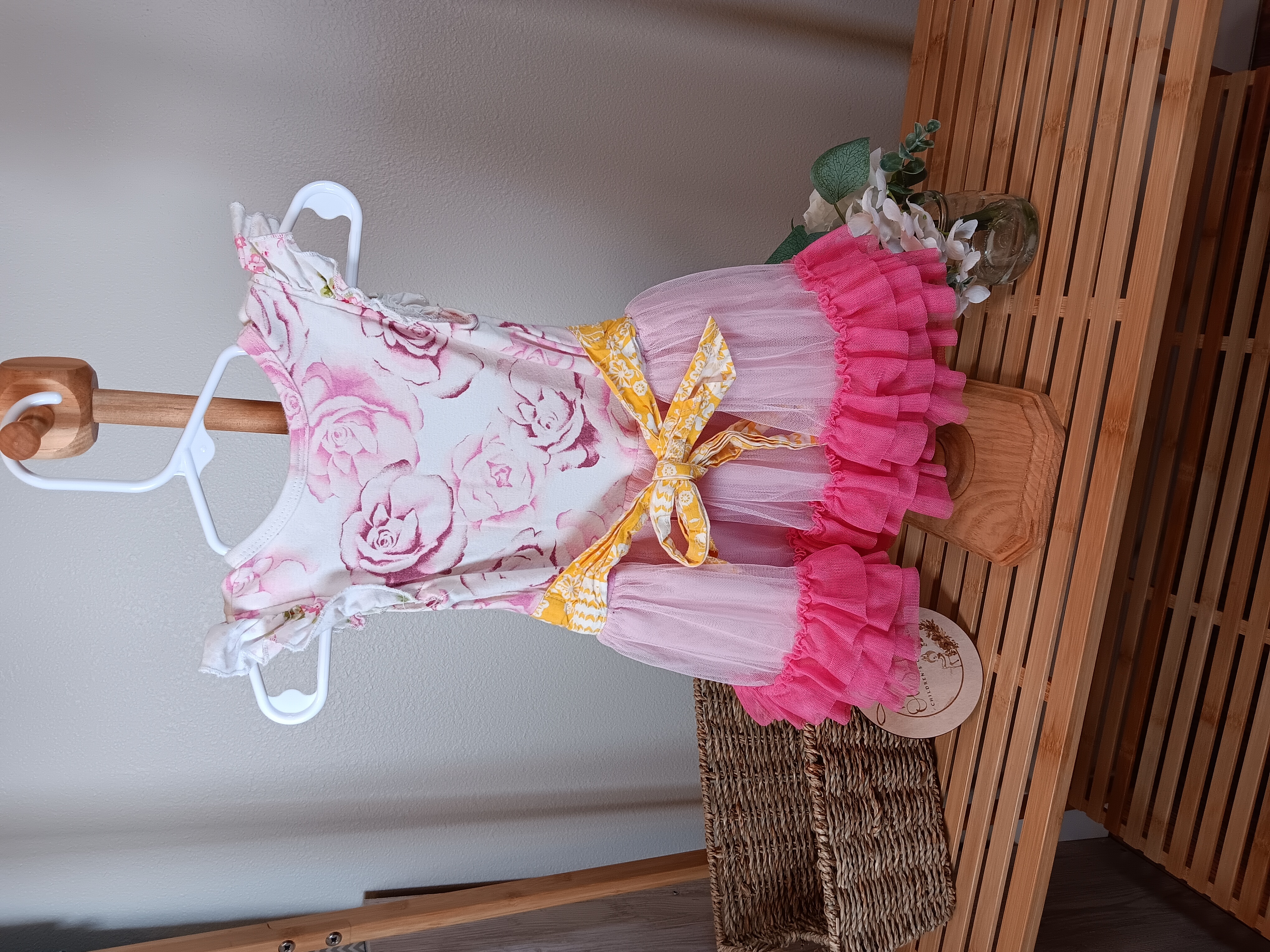 Giggle Moon brand dress with rose design size 24 months Flaw on Tulle stitching missing 