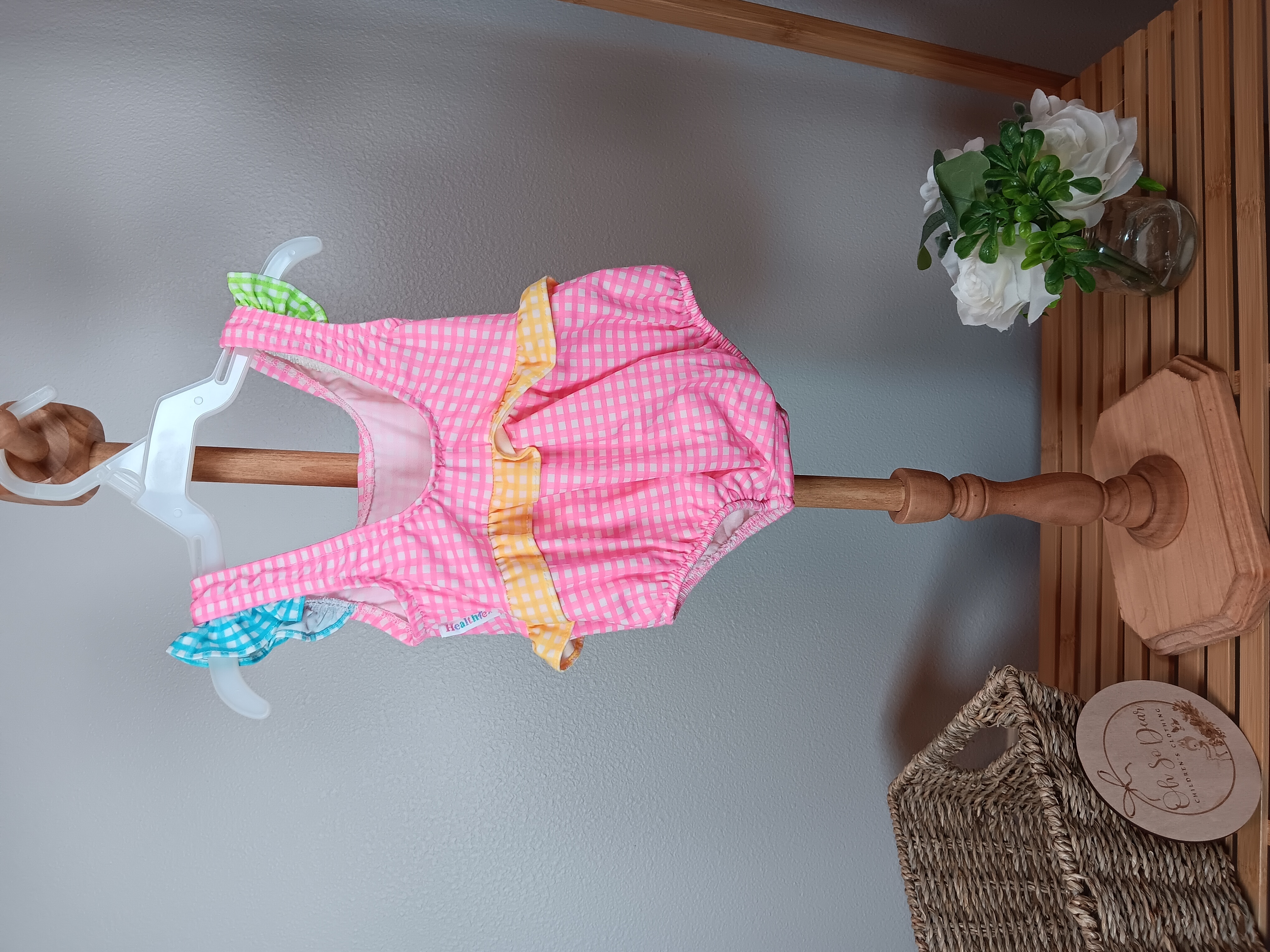 Pink Checkered Baby Healthtex brand 6 to 9 months swimsuit
