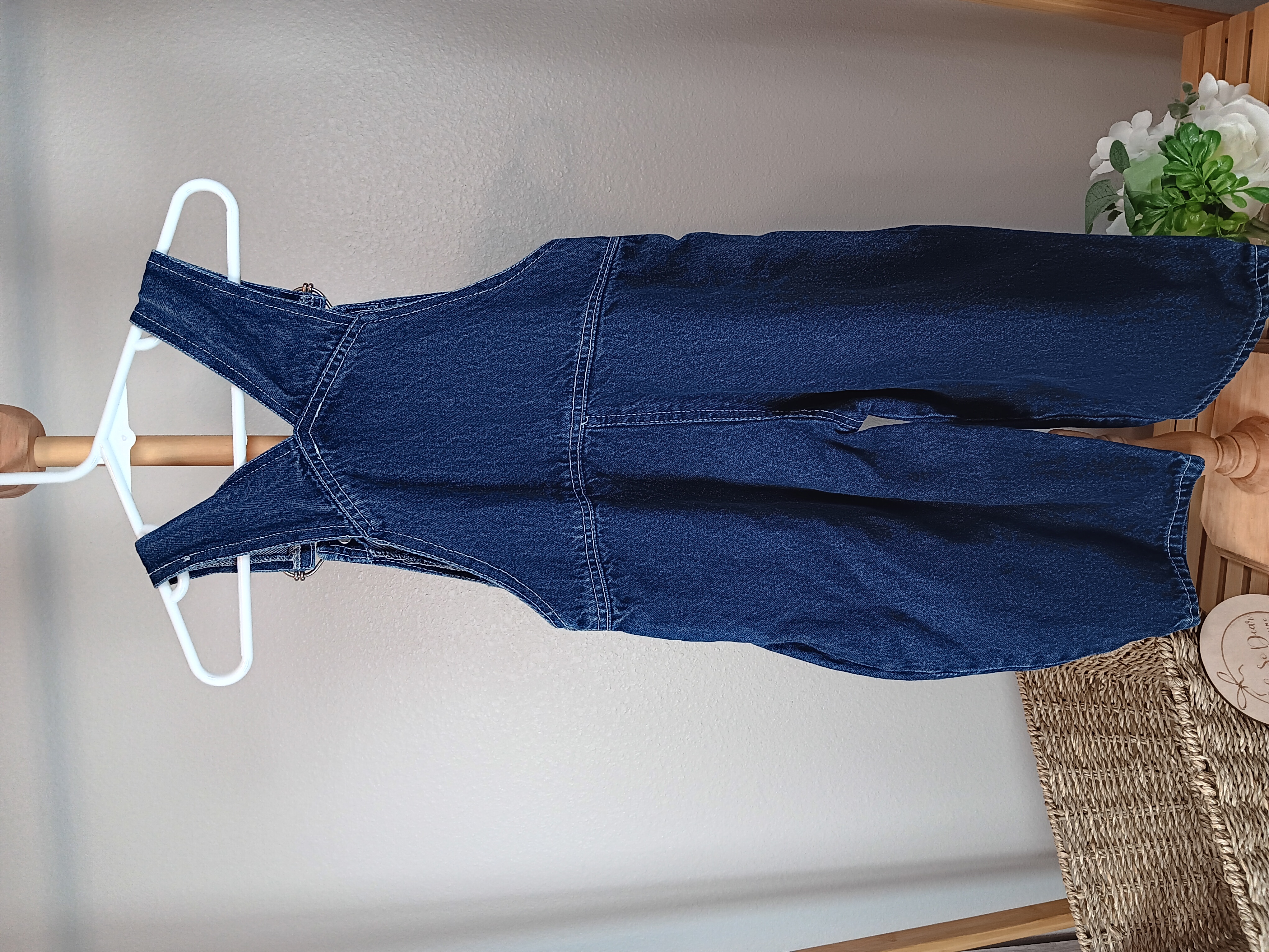 Girls' Floral Embroidered Denim Overalls Adorable heart-pocket overalls with cute flower details size 3T