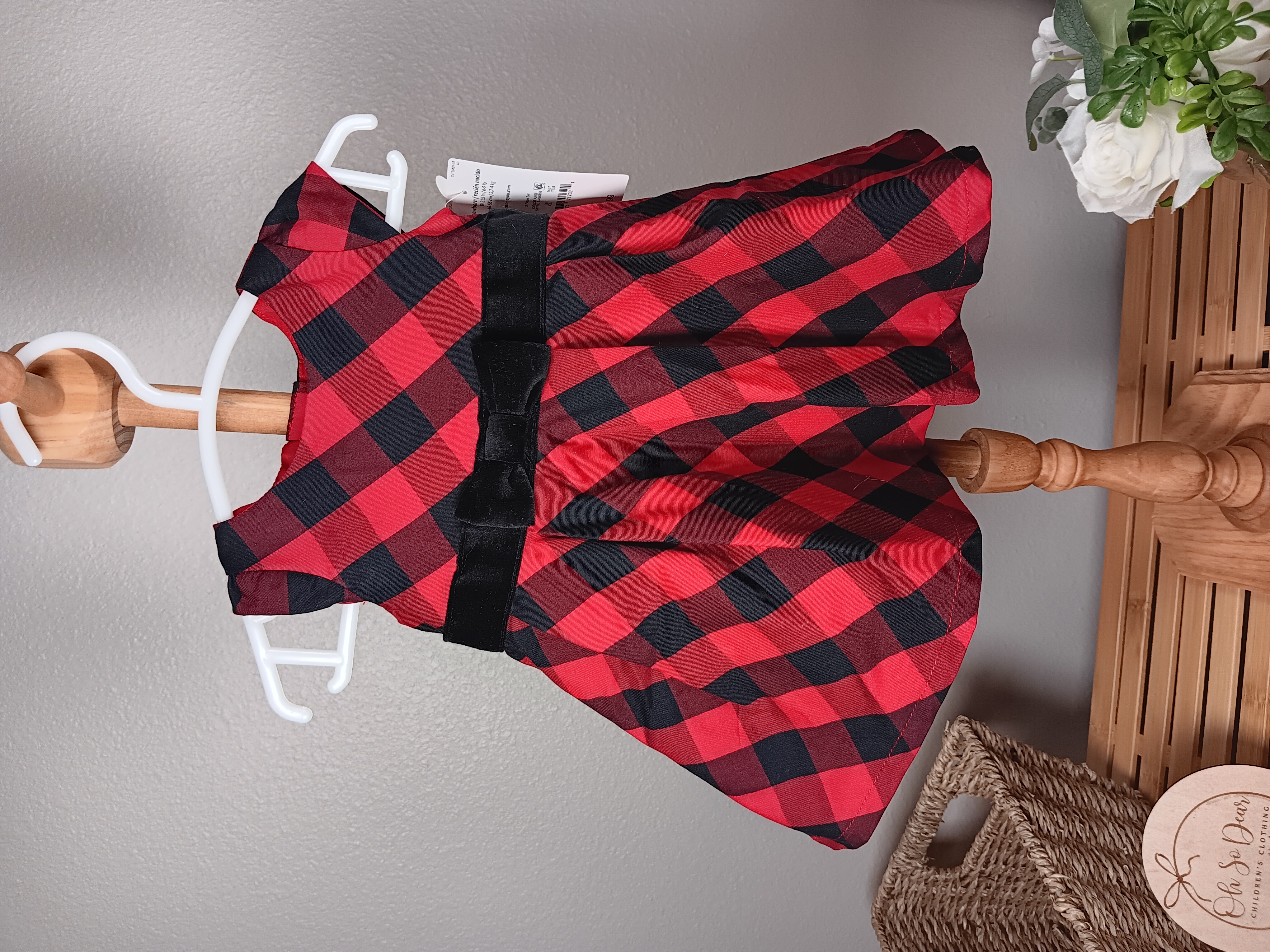 Red and Black Plaid Newborn Dress Elegant holiday dress with bow accent NWT from Just on you by Carters