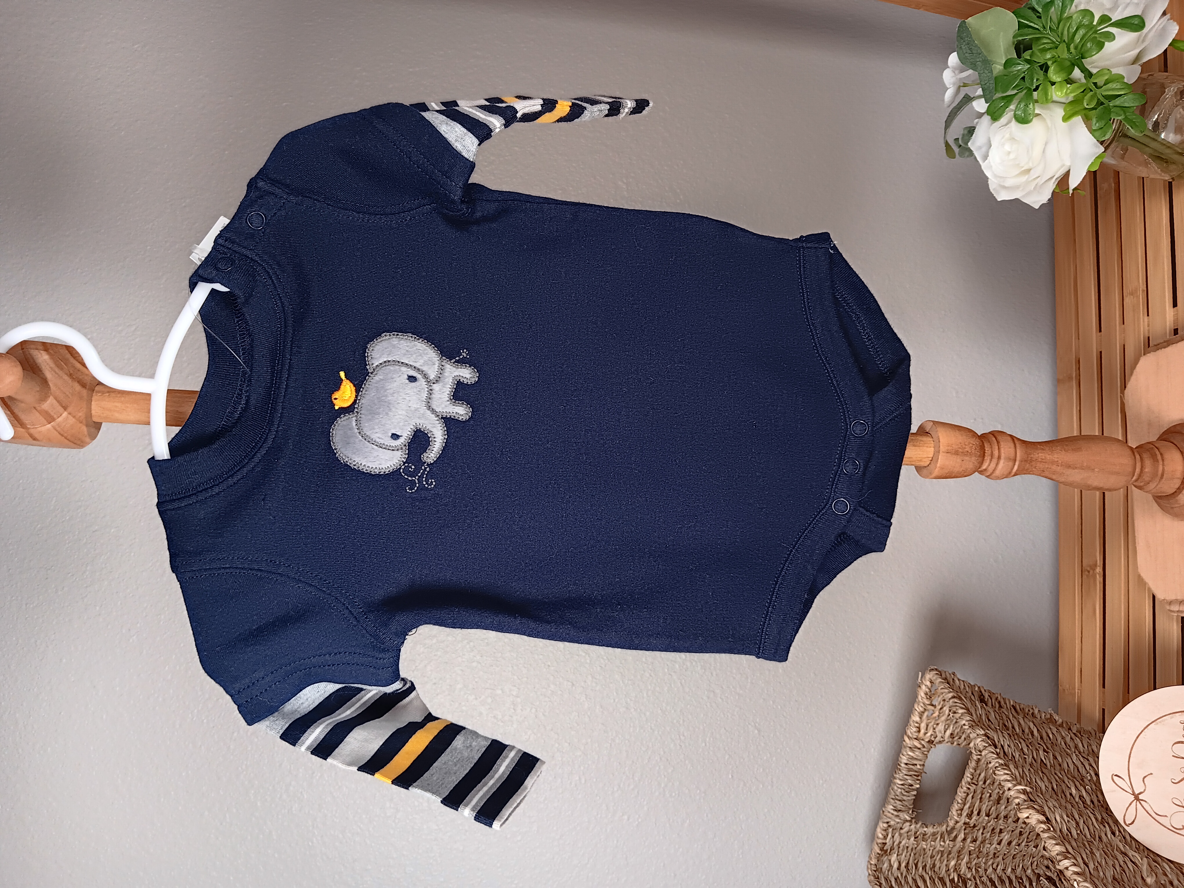 Gymboree Baby Elephant Bodysuit NWT size 0 to 3 months 2 available Navy blue bodysuit with charming elephant design