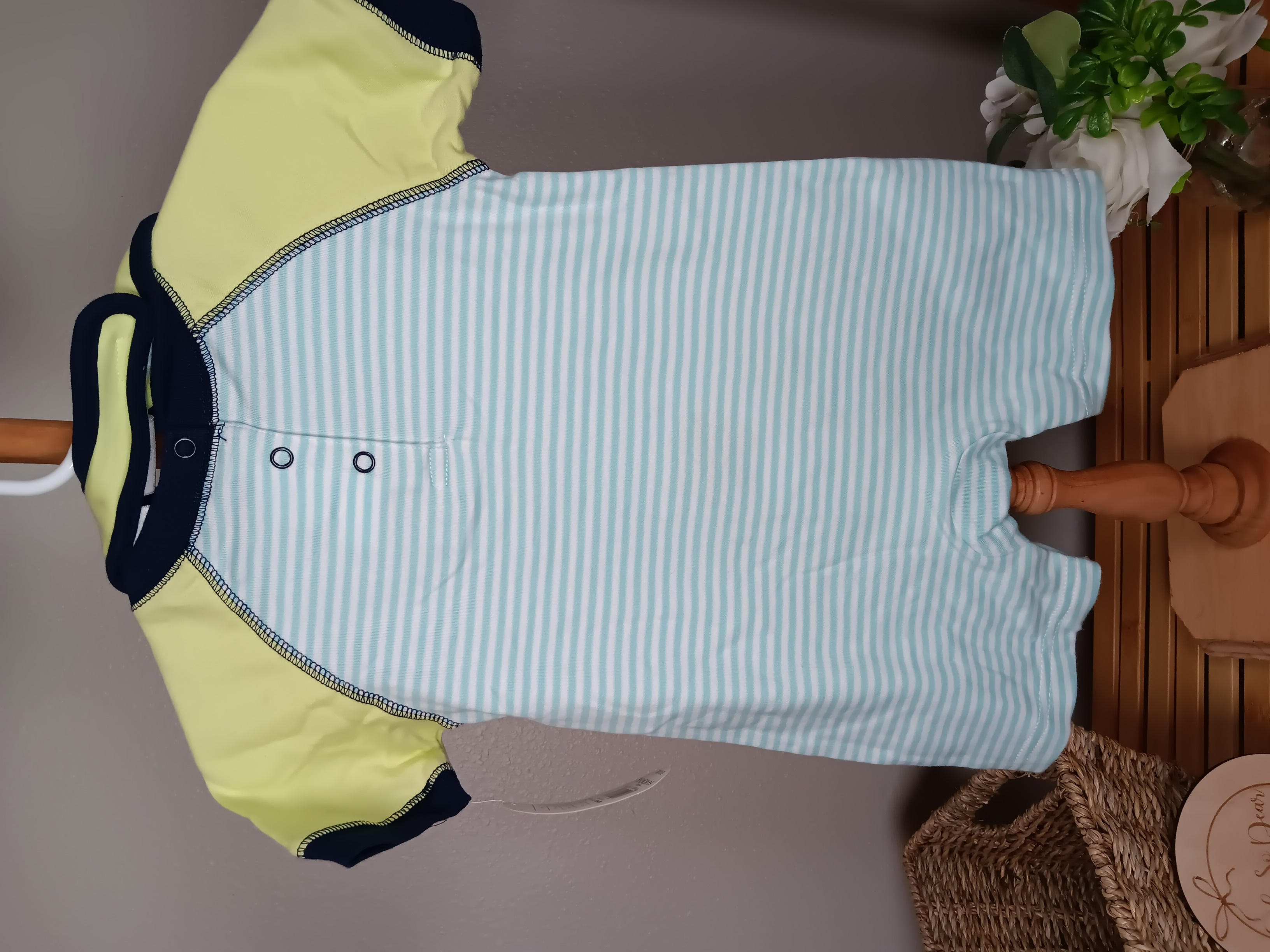 Baby Onesie Romper with Bib Adorable whale themed infant outfit by first moments size 6 to 9 months