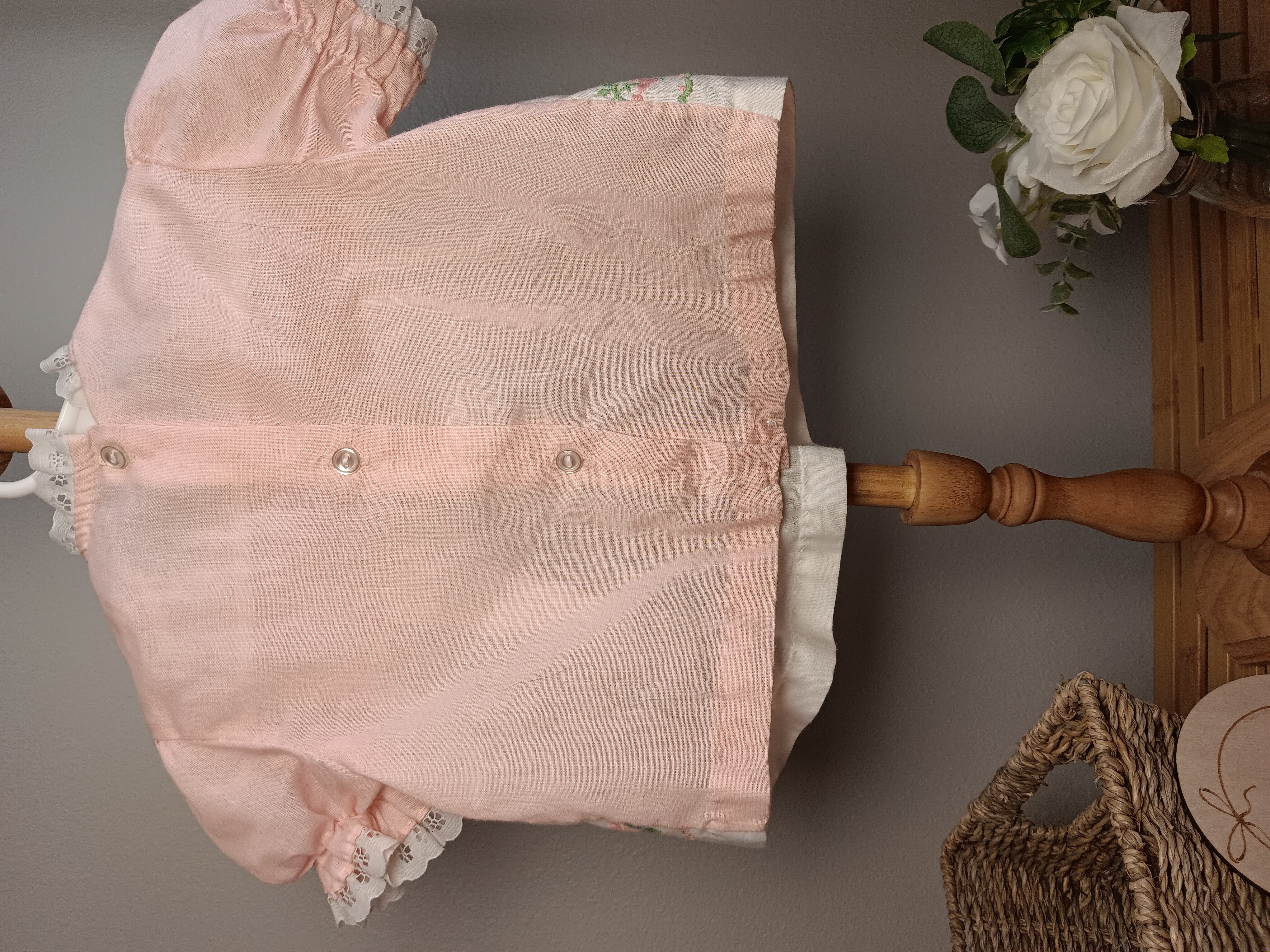 Vintage Pink and White Baby Dress size 24 months on tag guessing 12 months actual fit